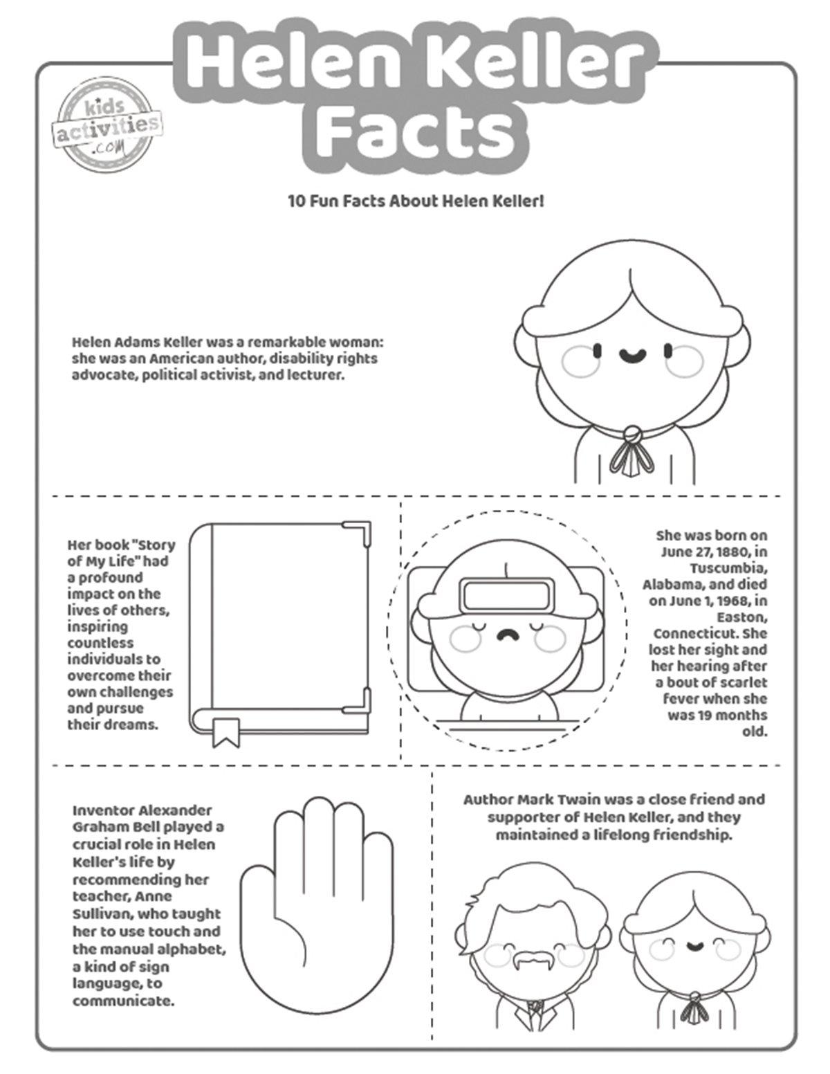 Intriguing Helen Keller Facts Coloring Pages Kids Activities Blog