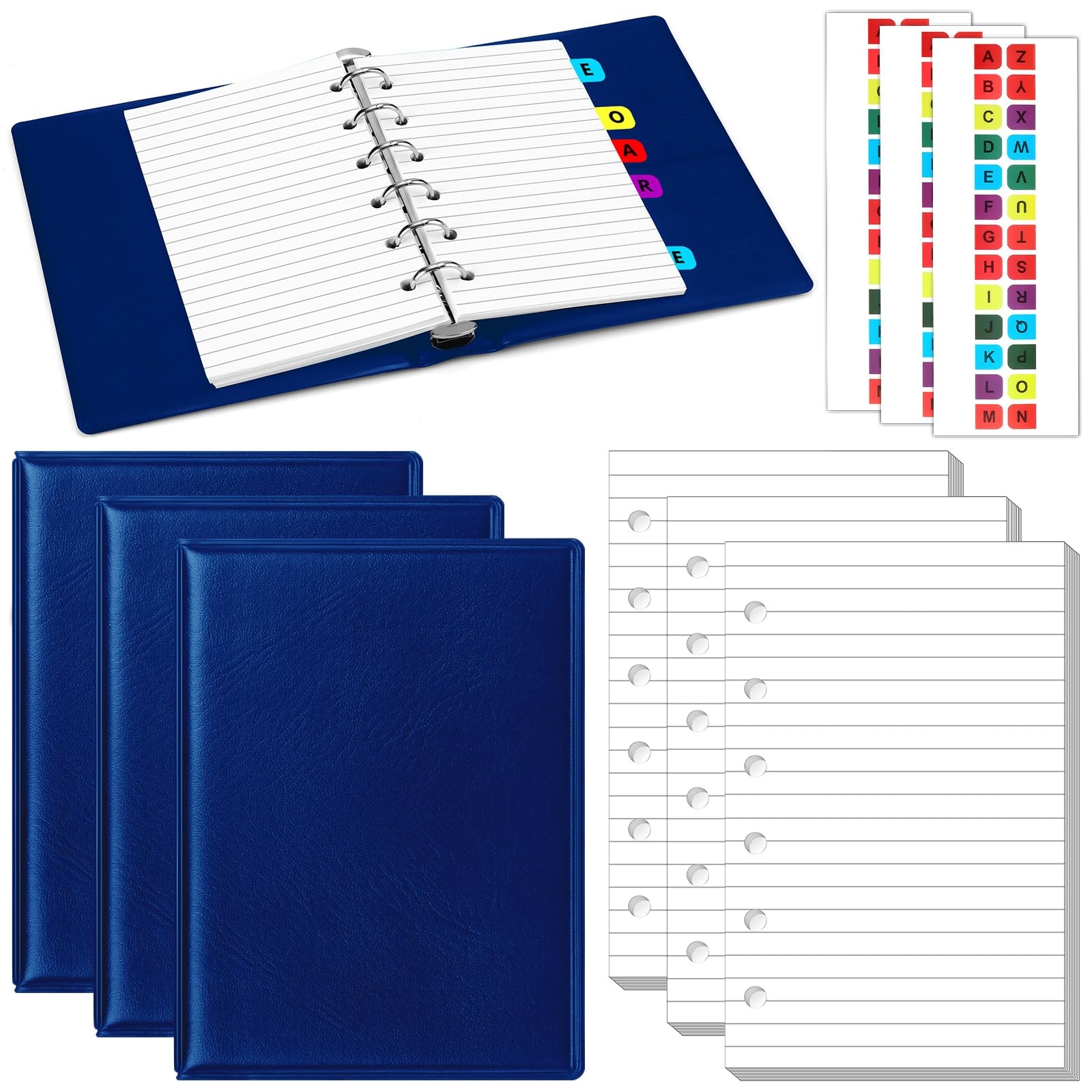 Ireer 3 Set Mini 6 Ring Binder 3 X 5 Inch 300 Lined Paper Refill 78 Alphabet Divider Small Index Tab PU Leather Professional Economy Organizer Planner Binder Notebook Kit Dark Blue Amazon Office Products