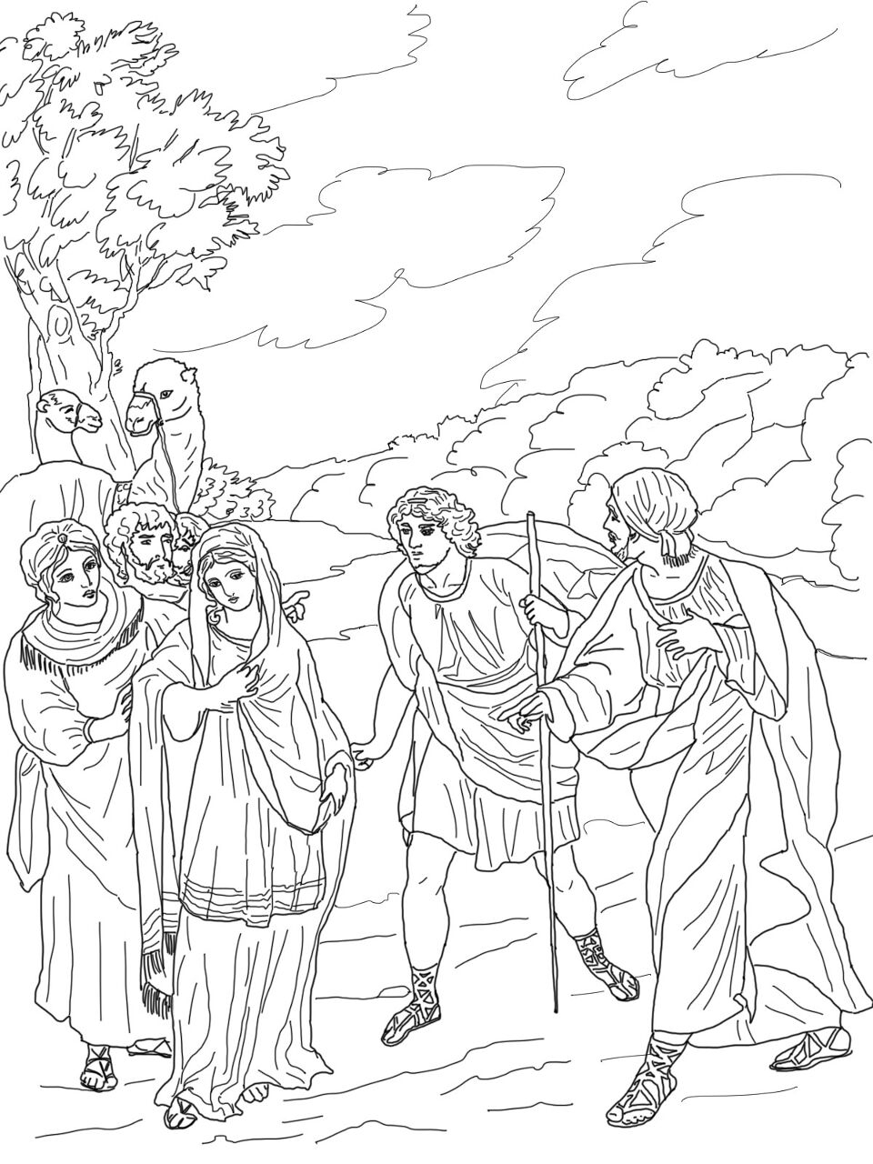 Isaac First Meets Rebekah Coloring Page Free Printable