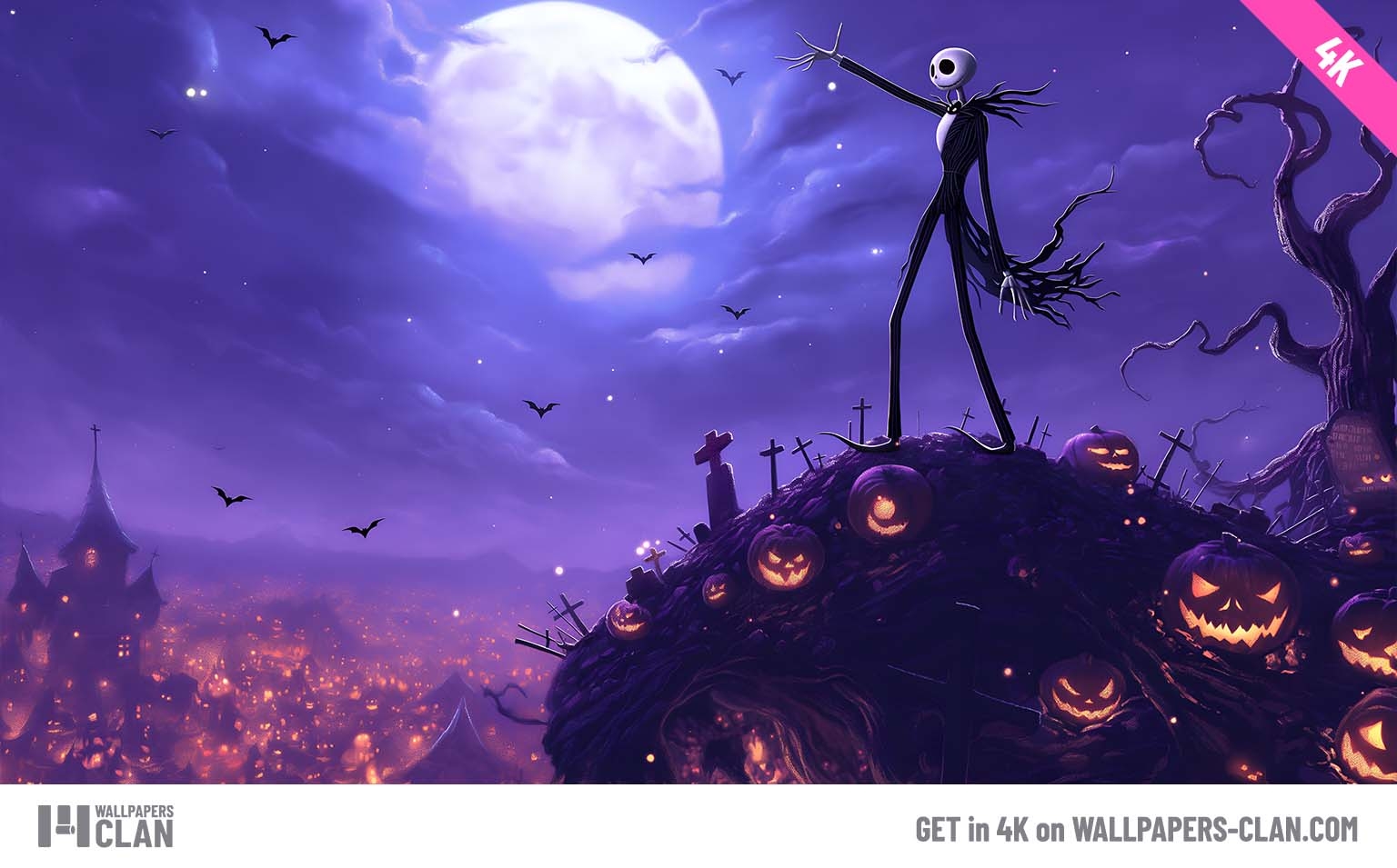 Jack Skellington Moonlit Hill Wallpaper Halloween Vibes 4K