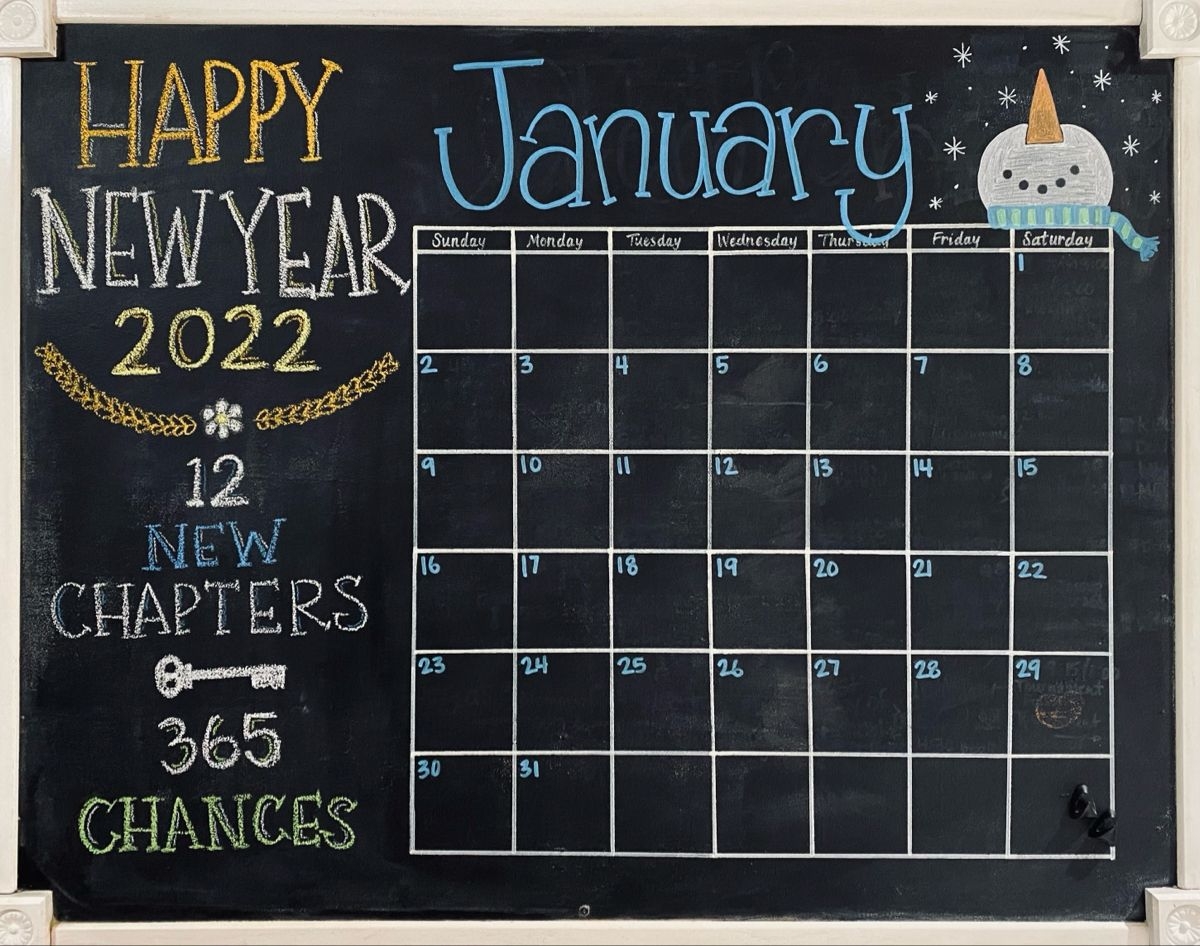 January Chalkboard Calendar 2022