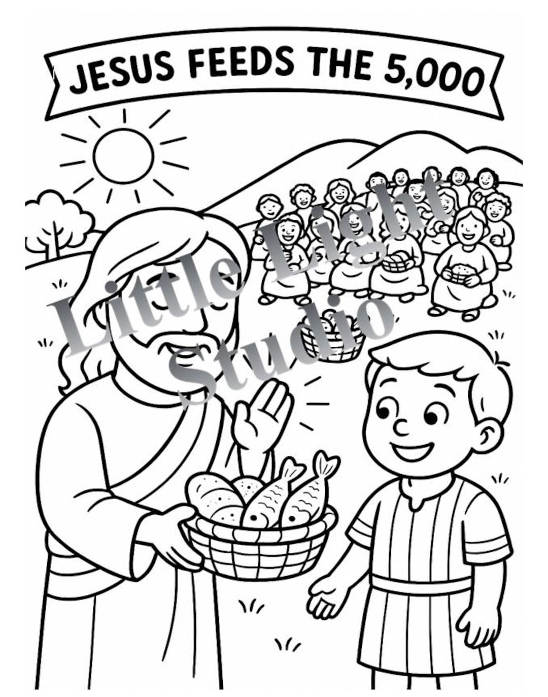 Jesus Feeds 5000 Coloring Page Sunday School Bible Printable PDF Download Etsy
