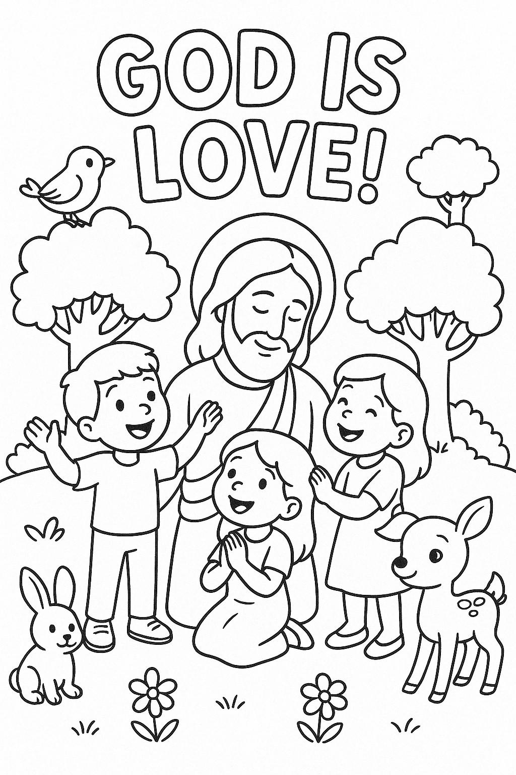 Jesus With Children Coloring Page Christian Sunday School Activity Bible Verse Printable God Is Love Kids Coloring Sheet Etsy