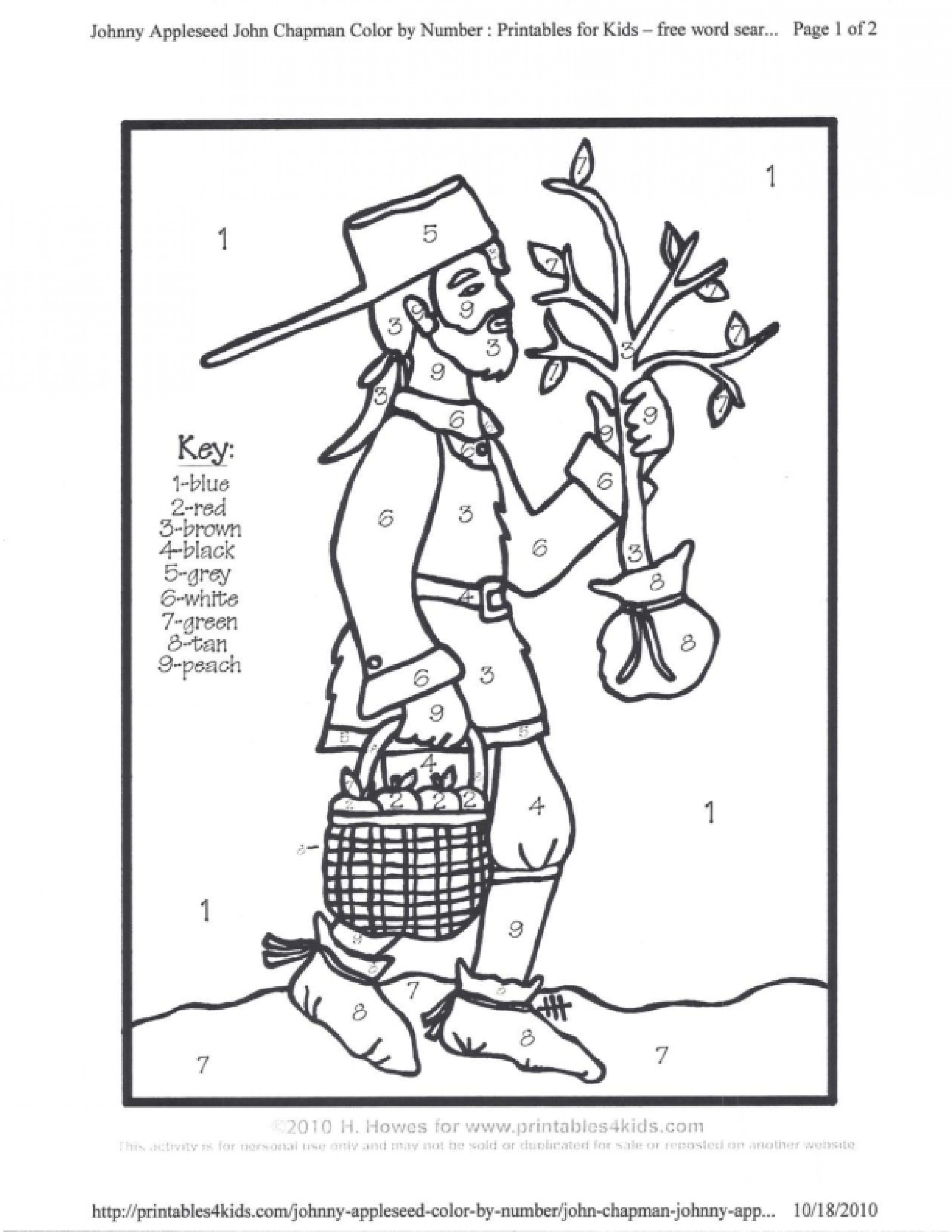 coloring picture of johnny appleseed