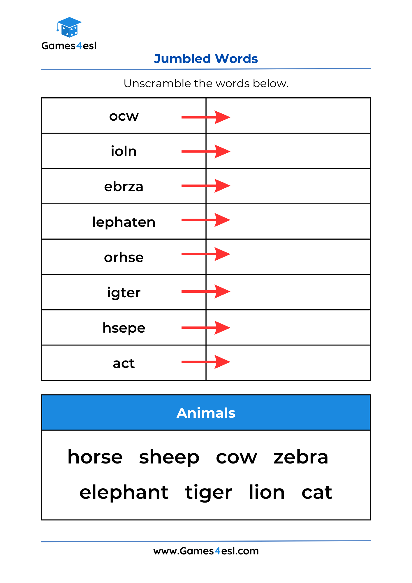 Jumbled Words Worksheets Games4esl