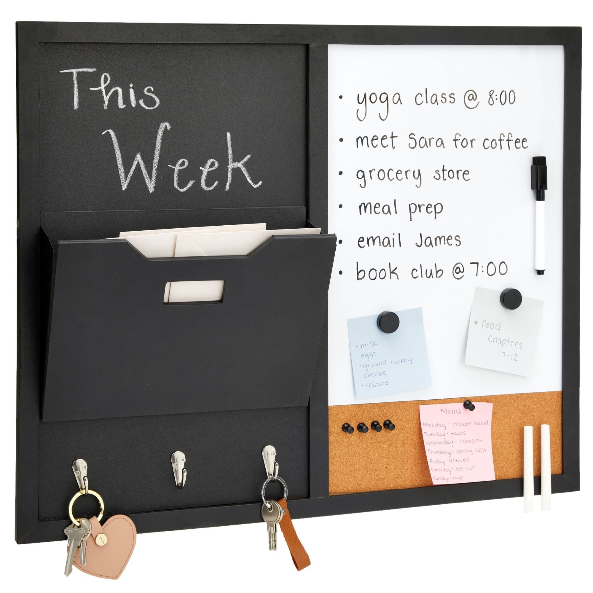 Juvale Magnetic Command Center Wall Organizer Whiteboard Chalkboard Cork Board Mail Sorter Key Hooks 22x18 In Walmart