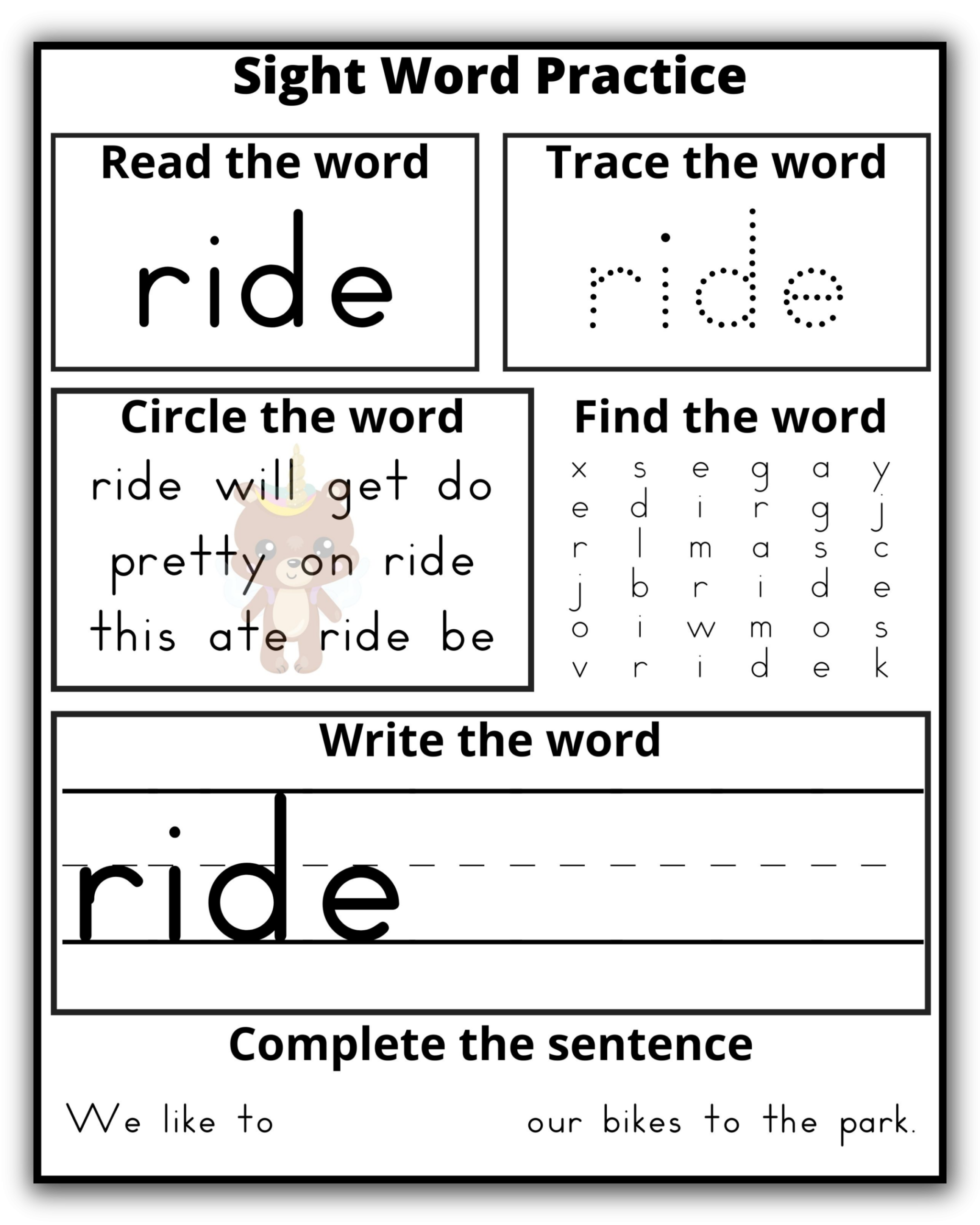 sight words for kindergarten printable