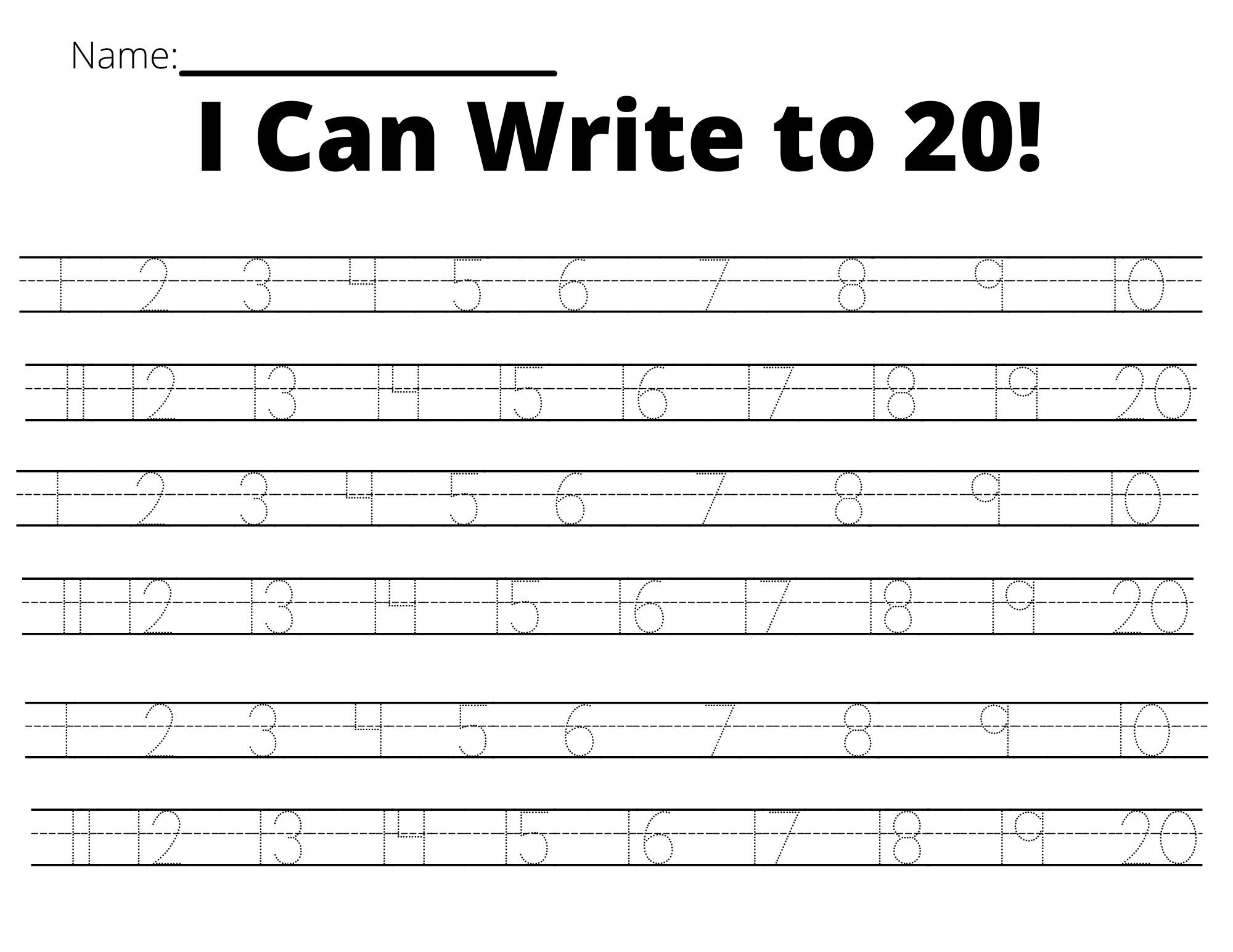 Kindergarten Math Number Writing Practice To 20 Trace Number To 20 Preschool Math Math Worksheet Etsy Israel