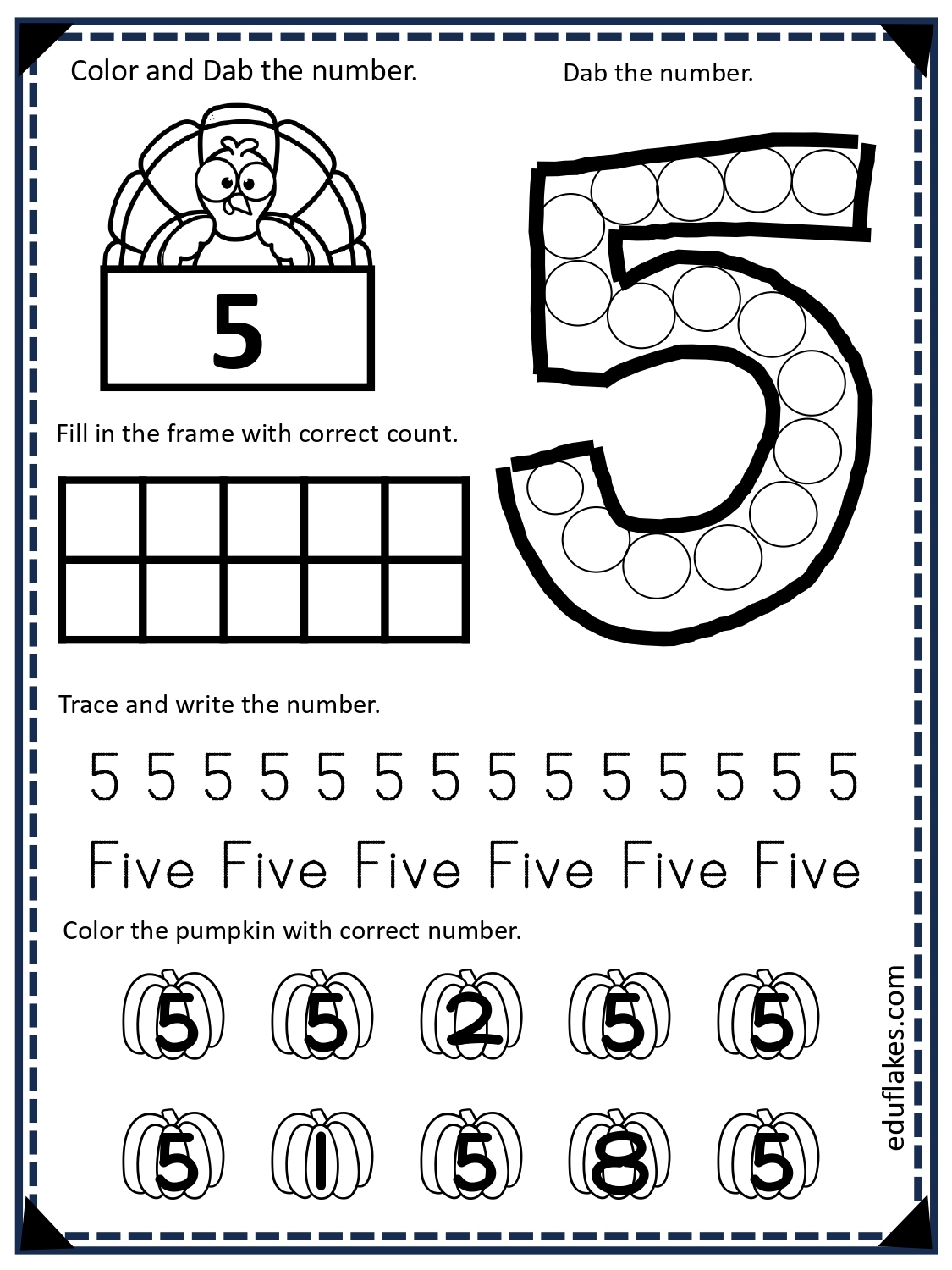 number 5 worksheets for preschoolers