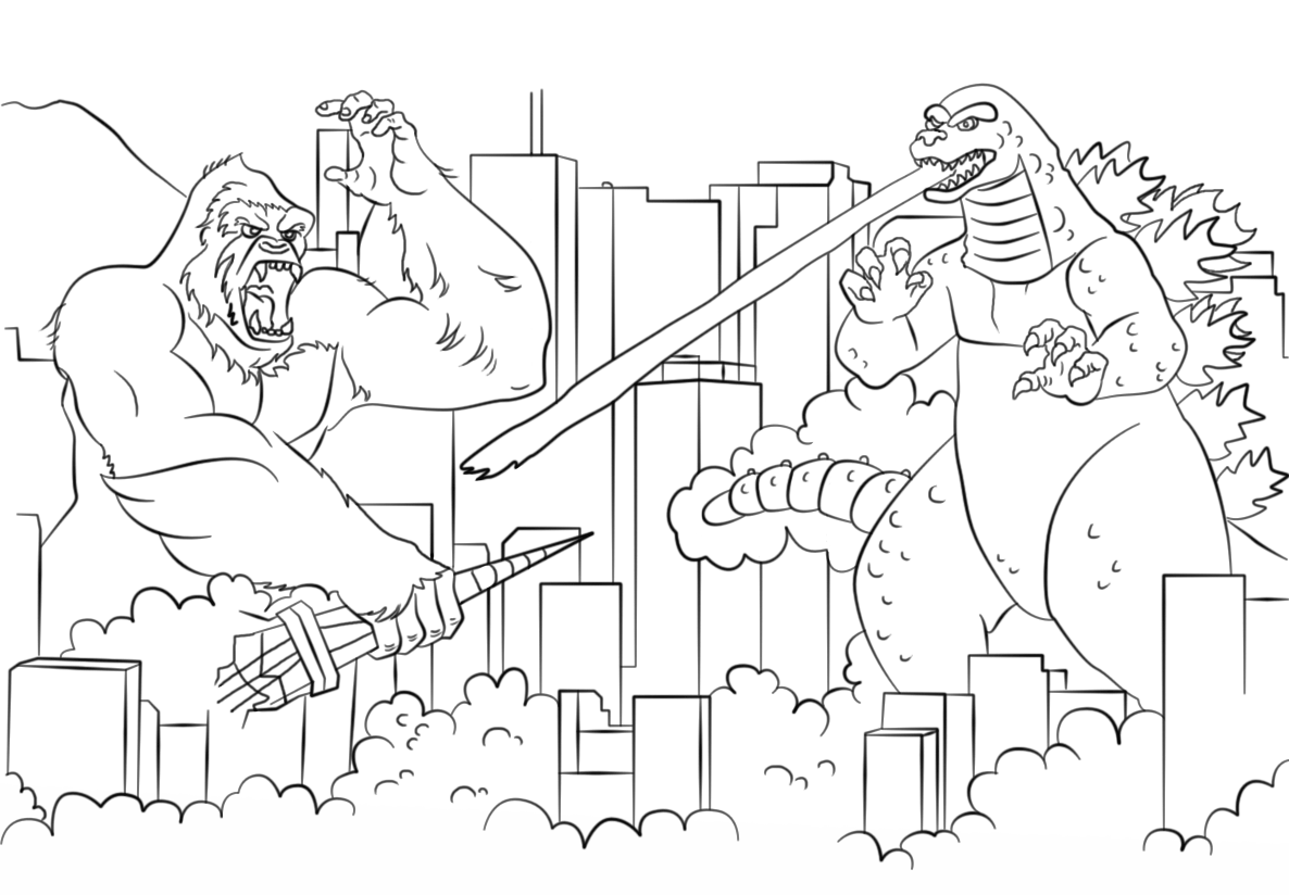 King Kong Vs Godzilla Coloring Page Free Printable