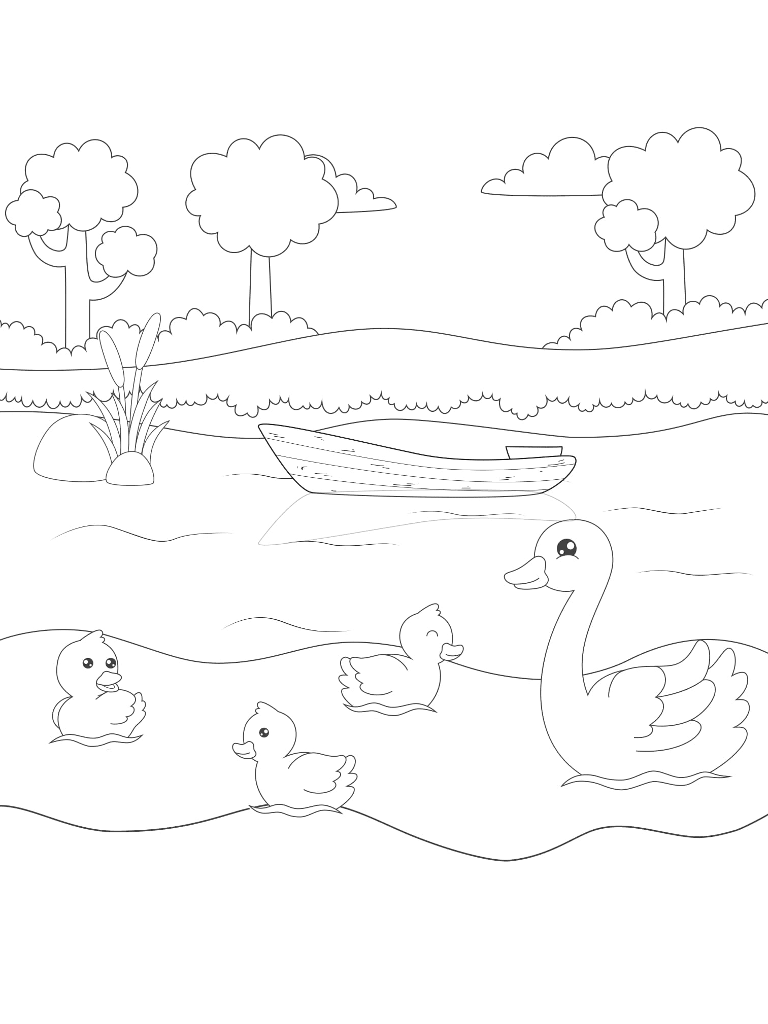 coloring page of a lake