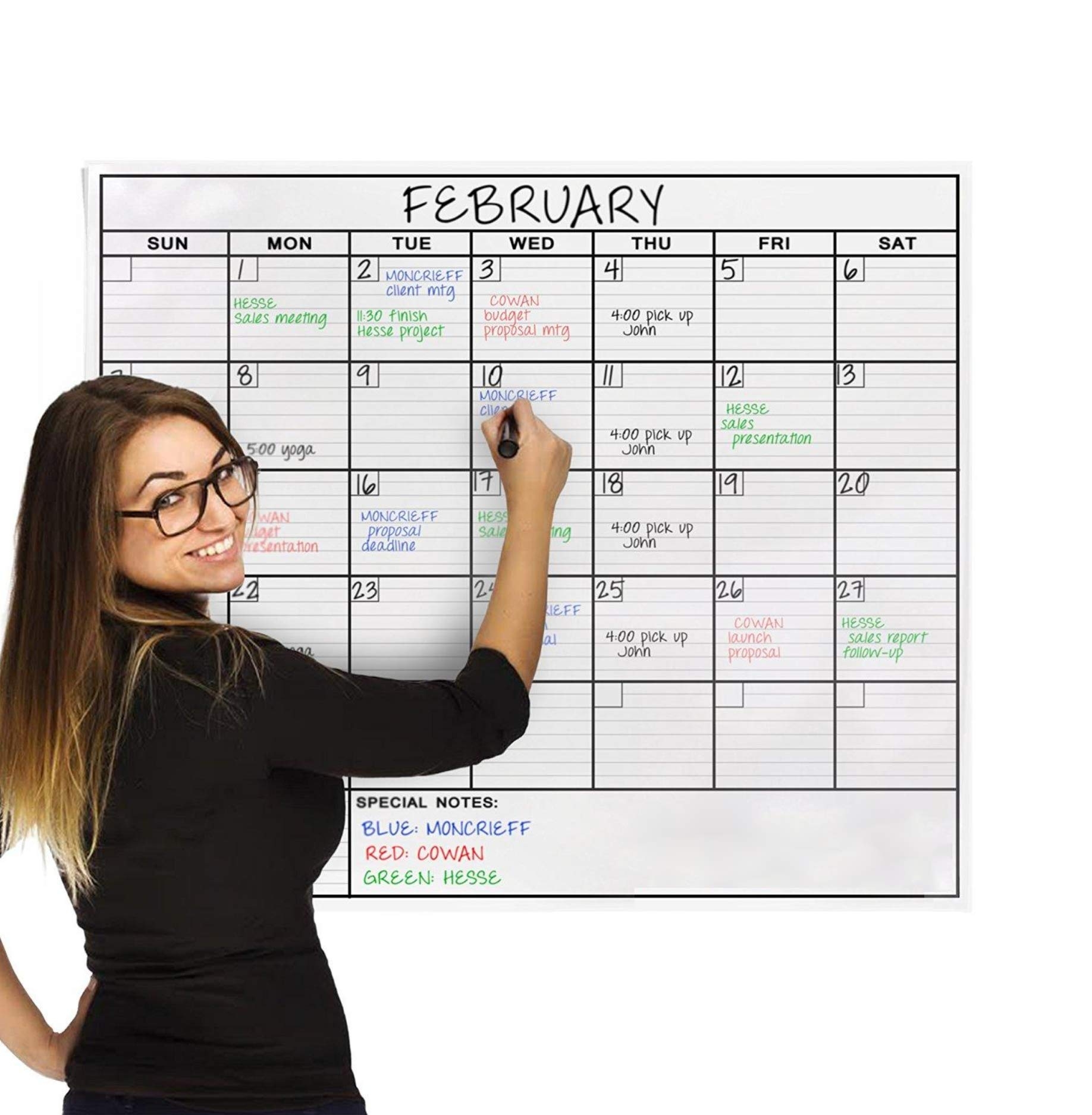 Laminated Monthly Calendar Organizer Large White Board Calendar 36 x48 Dry Erase Calendar For Wall Big Dry Erase Wall Calendar Yearly Monthly Wall Calendar Dry Erase Board Planner Includes 6 Markers Eraser Push