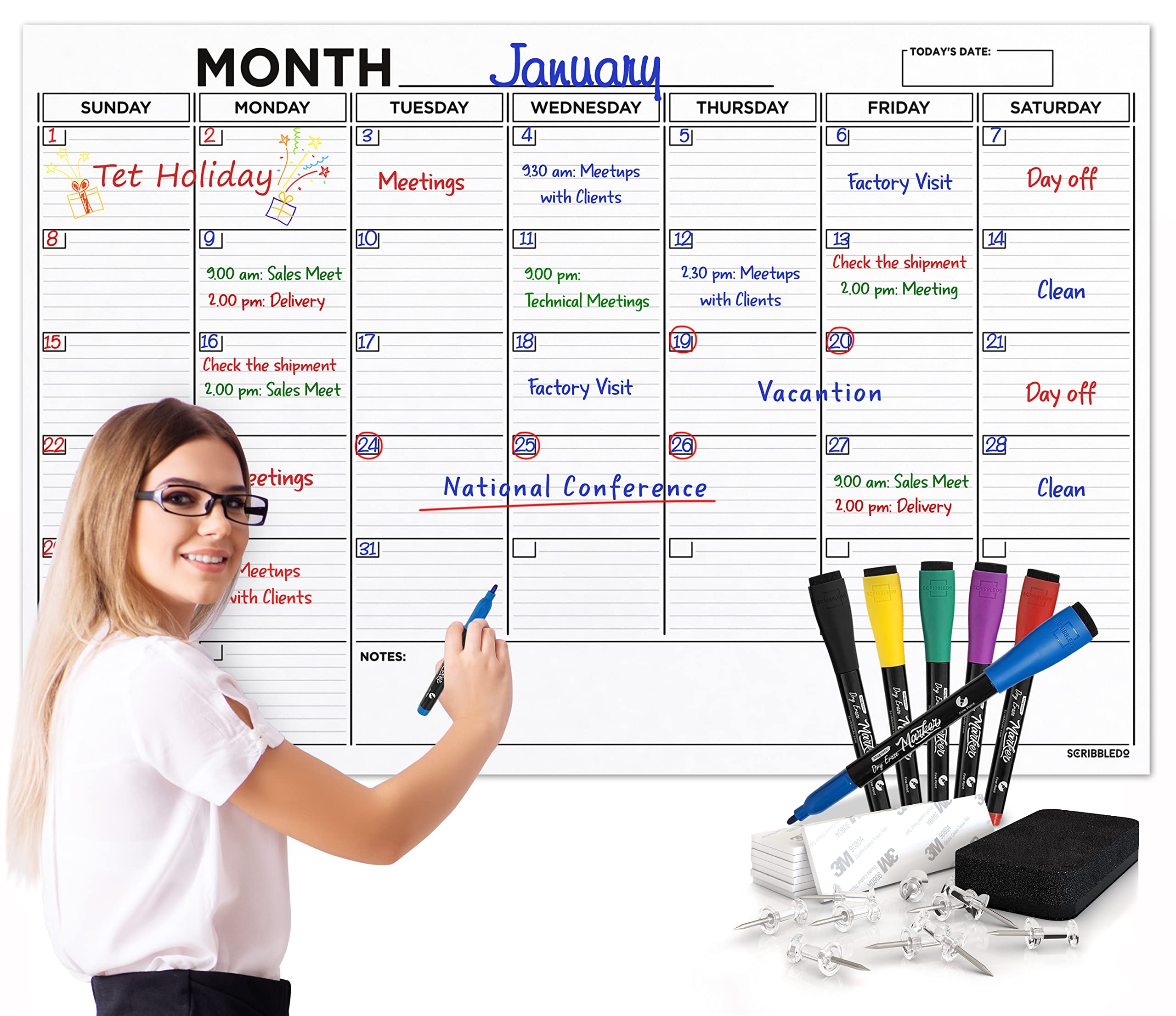 Large 36 x48 White Board Calendar Dry Erase Calendar For Wall Big Dry Erase EBay