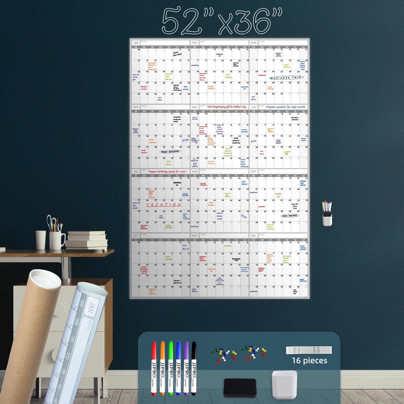 Large Dry Erase Wall Calendar 52x36 Inches Blank Undated Yearly Calendar Whiteboard Premium Laminated Planner Reusable Laminated Office Jumbo 12 Month Calendar Vertical Walmart