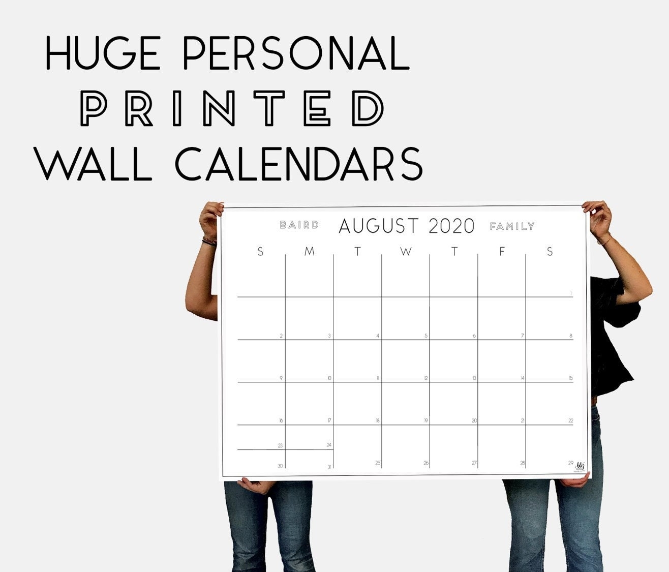 Large Personalized Wall Calendar Modern Family Planner 24x16 36x24 48x36 Etsy Denmark