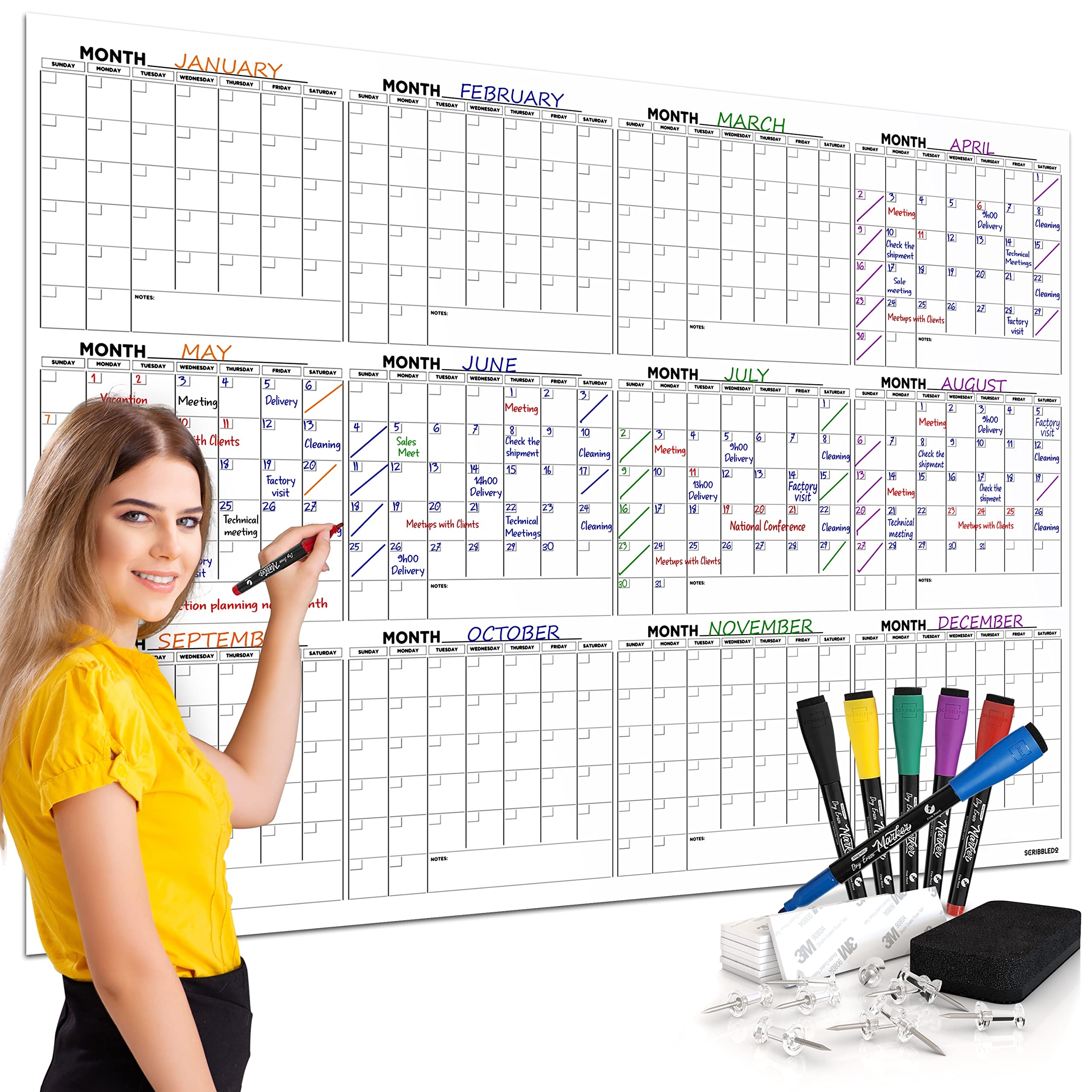 Large Whiteboard 36 X 48 For 12 Month Wall Large 2025 Dry Erase Wall Calendar Large Monthly Calendar With 6 Markers Eraser Push Pins And Mounting Tape Amazon be Office Products