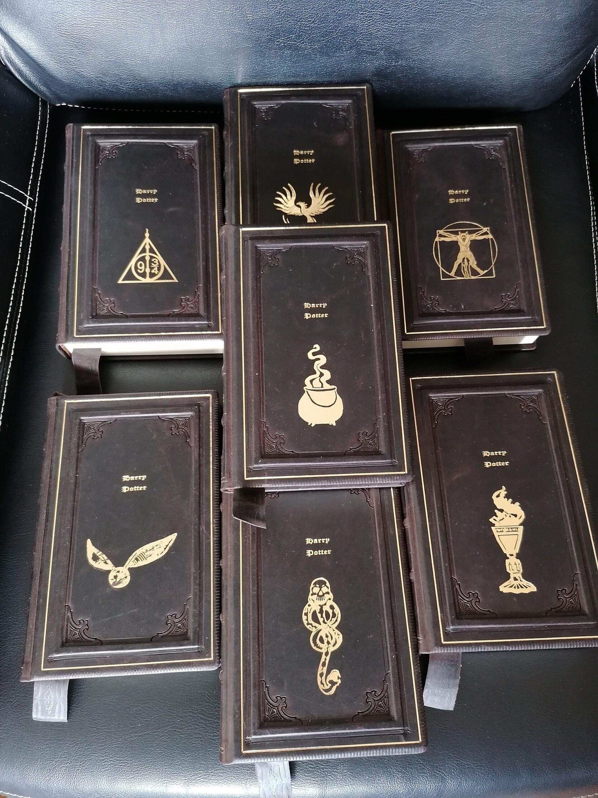 Leather Handcraft Wizard Books Licensed Fabric Harry Collection Brown As Potter Art Handmade Set Of 7 Books Magic Black Lambskin Gold Foil Etsy