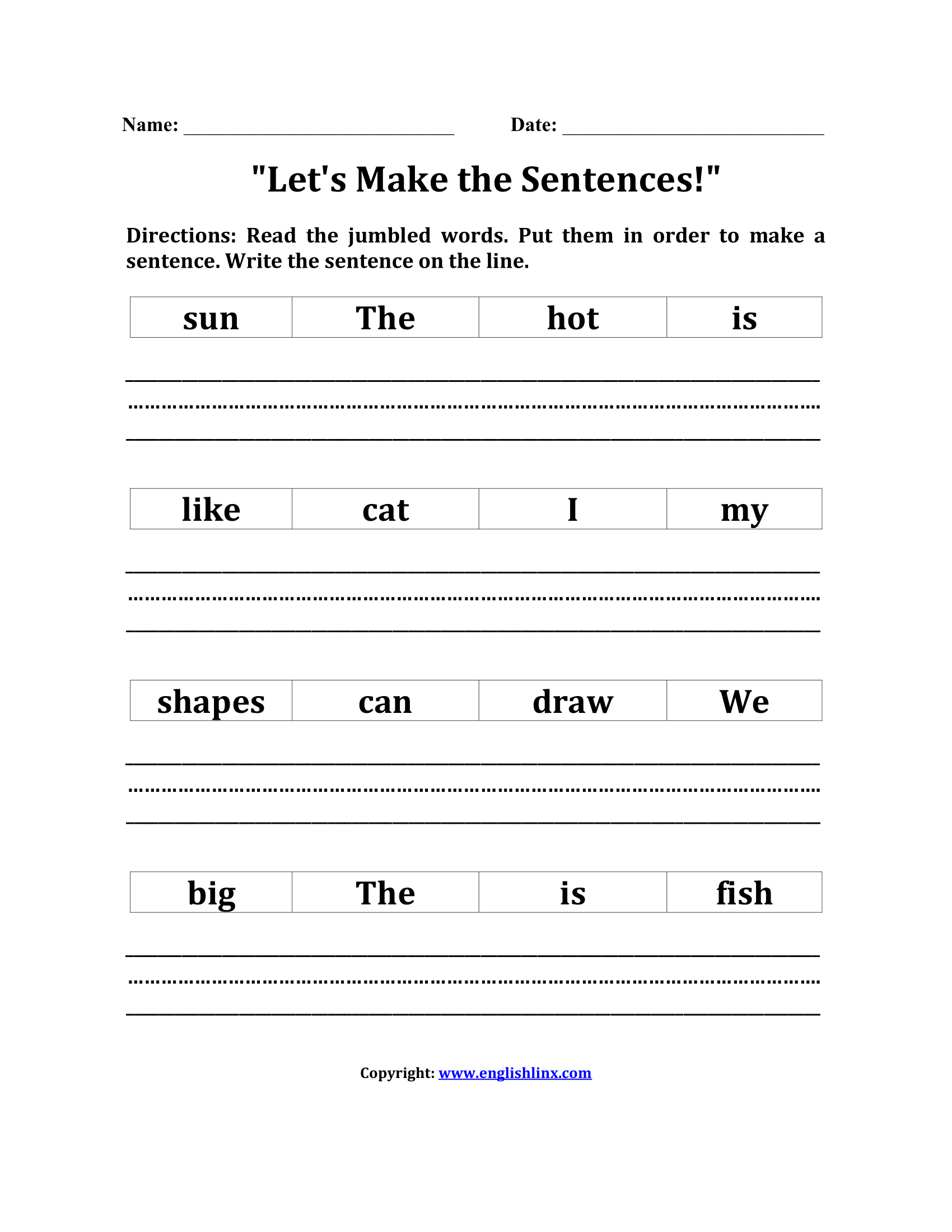 Let s Make The Sentences Kindergarten Sentence Builder
