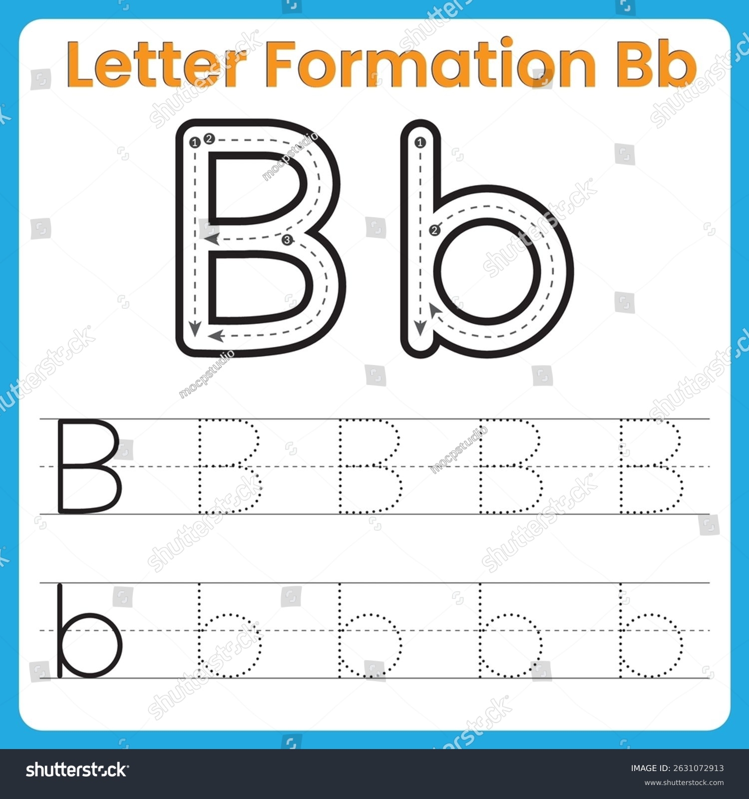 Letter B Tracing Worksheet Kids Uppercase Stock Vector Royalty Free 2631072913 Shutterstock