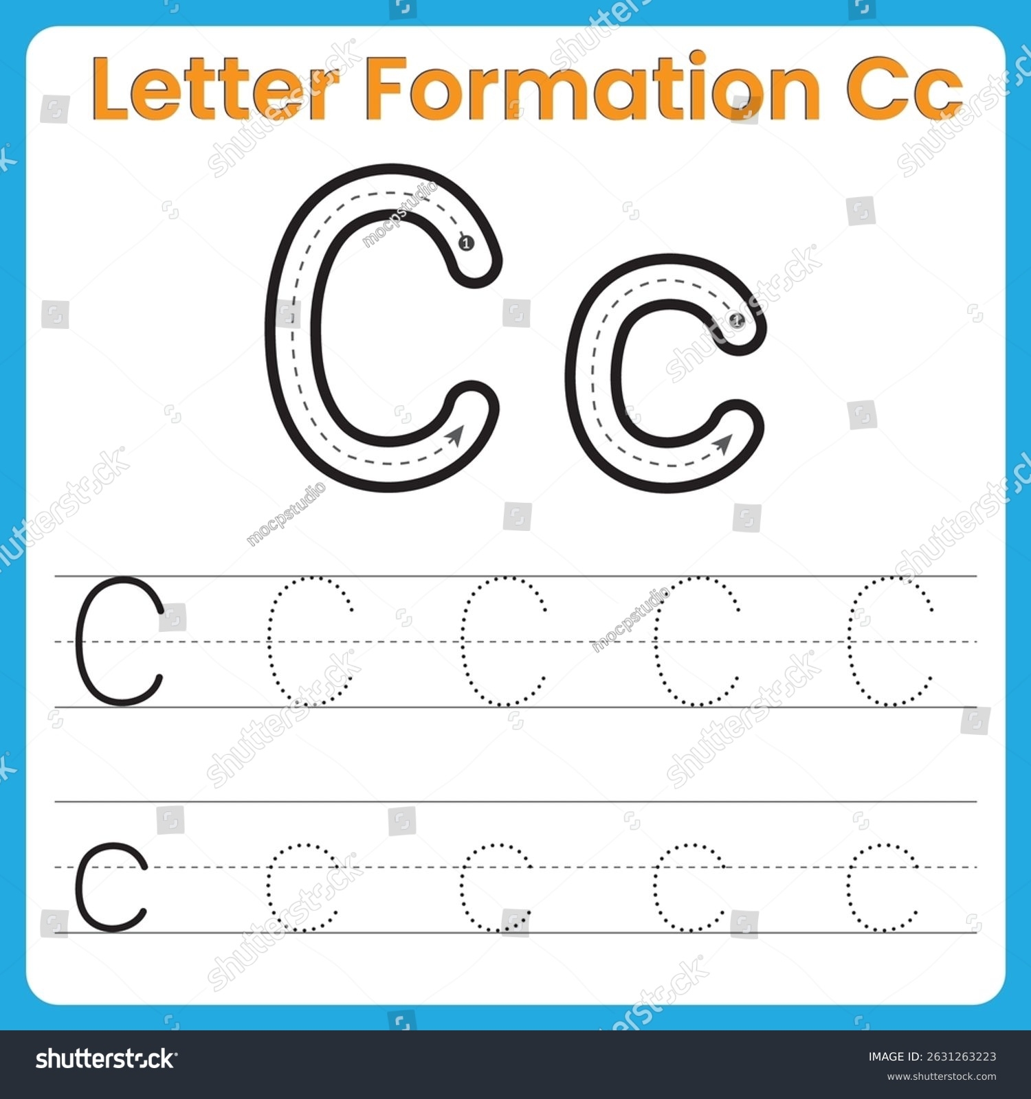 Letter C Tracing Worksheet Kids Uppercase Stock Vector Royalty Free 2631263223 Shutterstock