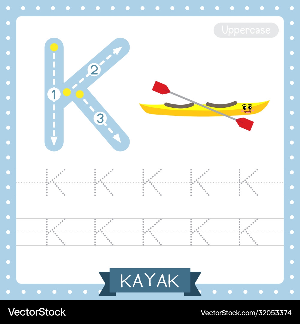 Letter K Uppercase Tracing Practice Worksheet Royalty Free Vector VectorStock