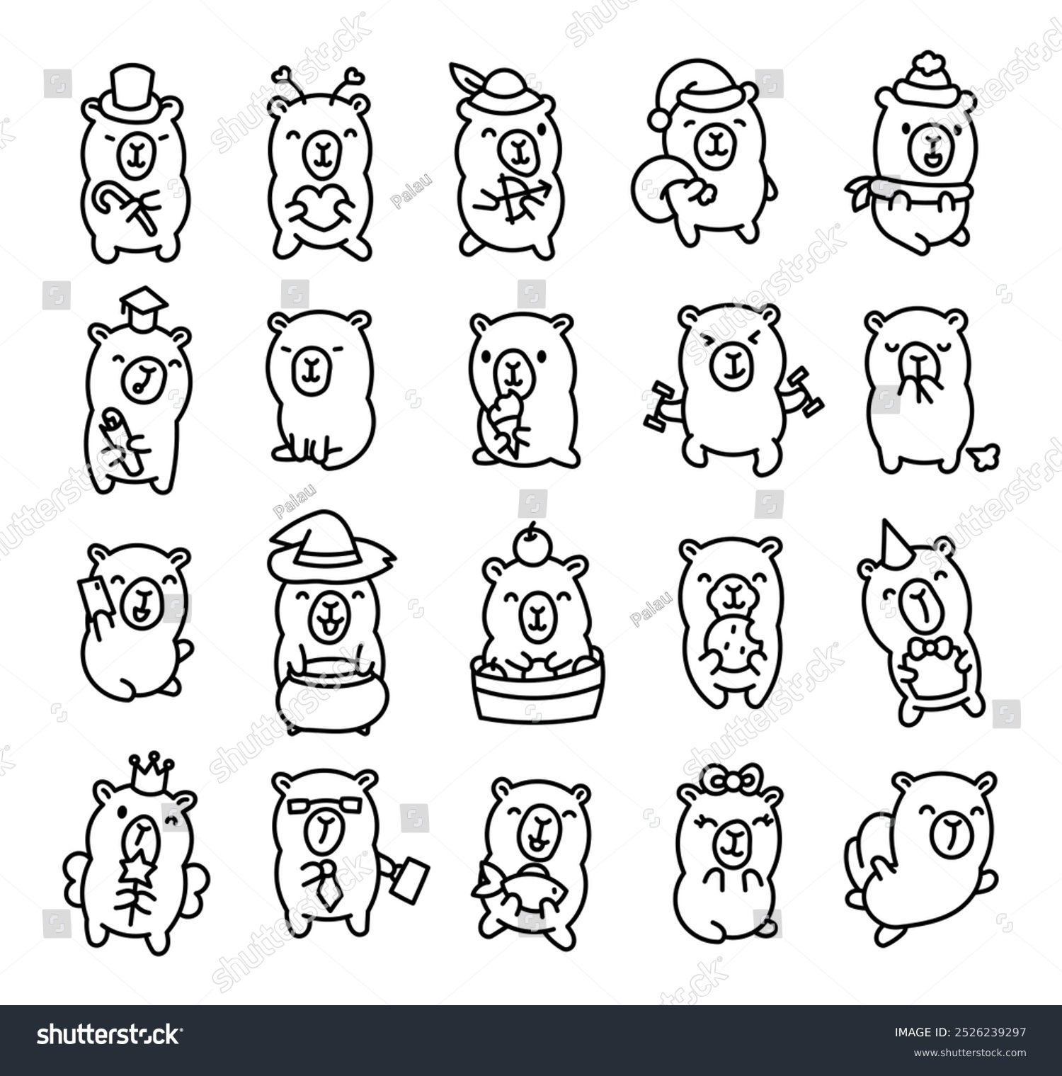 Lindo Capibara Kawaii P gina Para Colorear Vector De Stock libre De Regal as 2526239297 Shutterstock