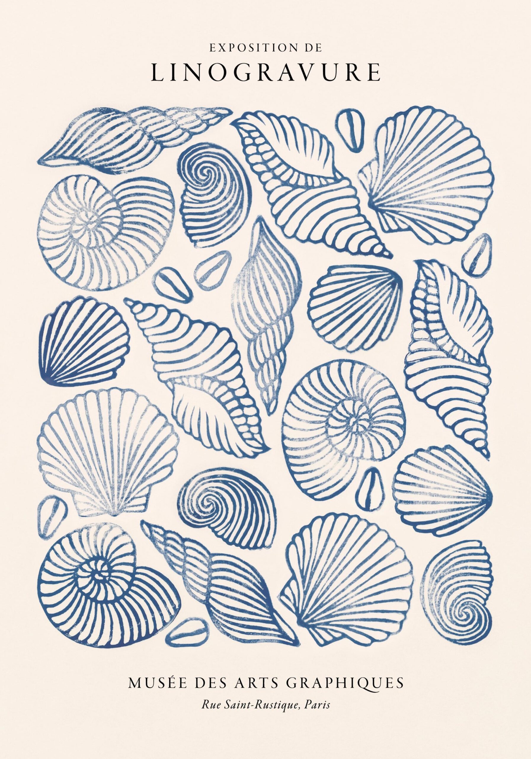 Linocut Seashells Print Coastal Poster Art Desenio