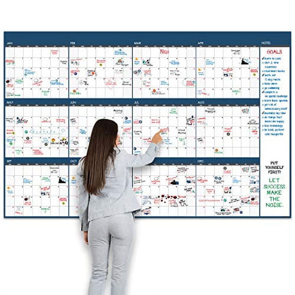 Lushleaf Designs Large Erasable Calendar Board 48 X 74 Undated Reusable Laminated Blue Walmart