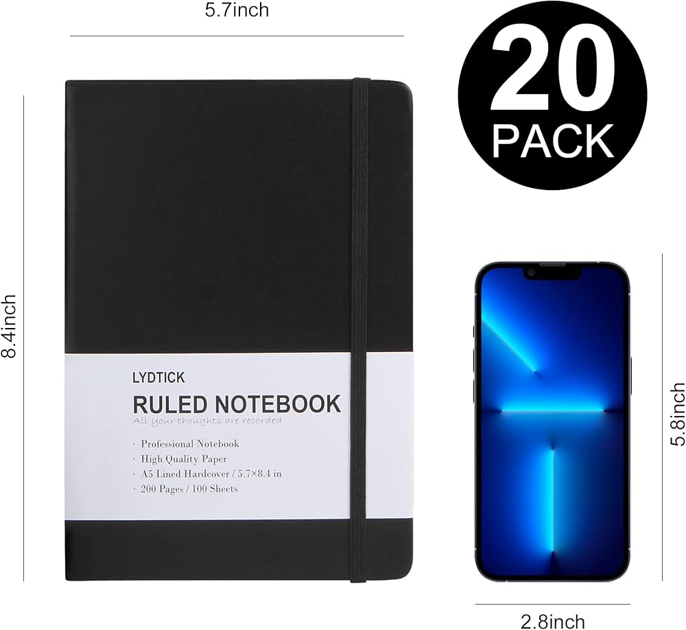 LYDTICK 20 Pack Journals For Writing College Ruled Notebooks Journal In Bulk Hardcover Notebooks 200Pages For Note Talking Lined Bullet Journals For Work Home School Business 5 7 x8 4 Black Amazon ae Office Products