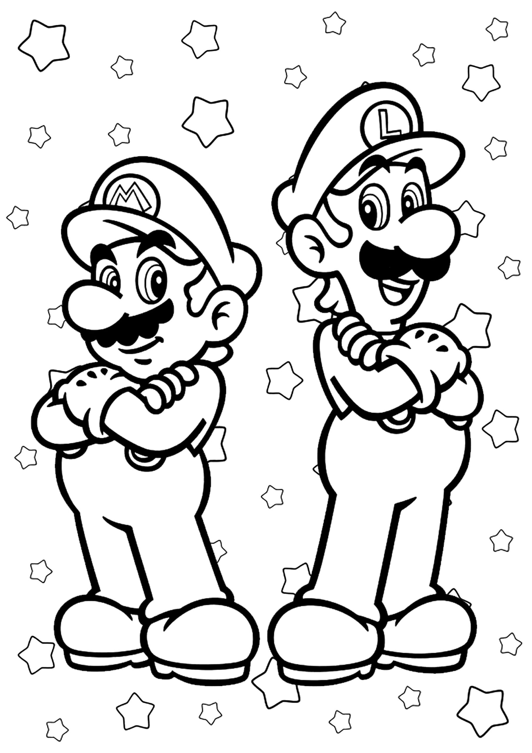 Mario And Luigi Against A Starry Background Super Mario Bros Coloring Pages