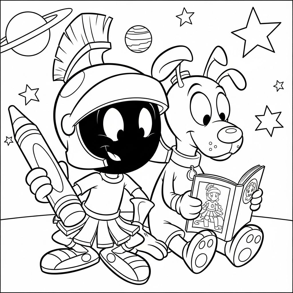 Marvin The Martian And His Alien Coloring Page