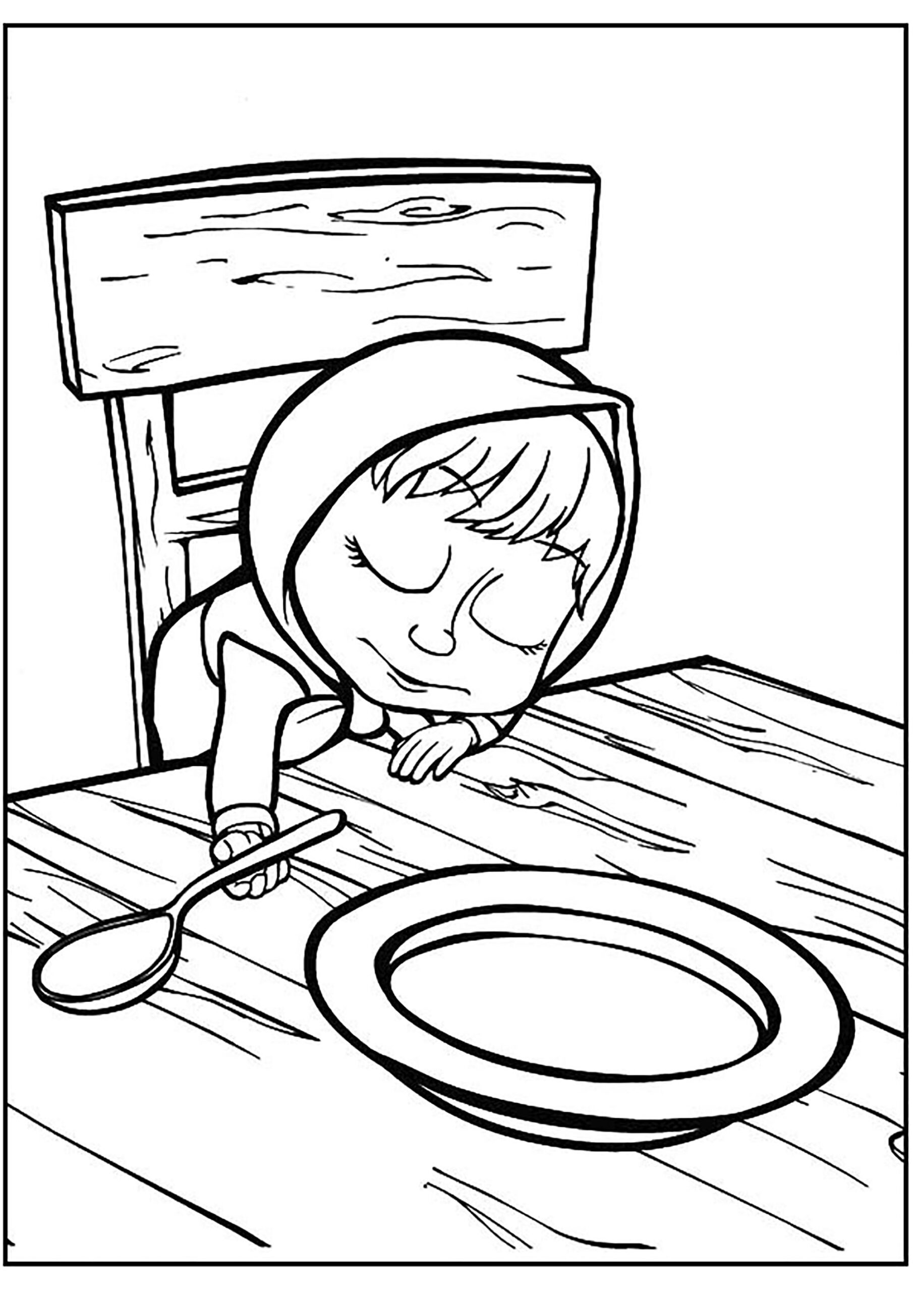 Masha Falls Asleep In Front Of Her Plate Masha And The Bear Coloring Pages
