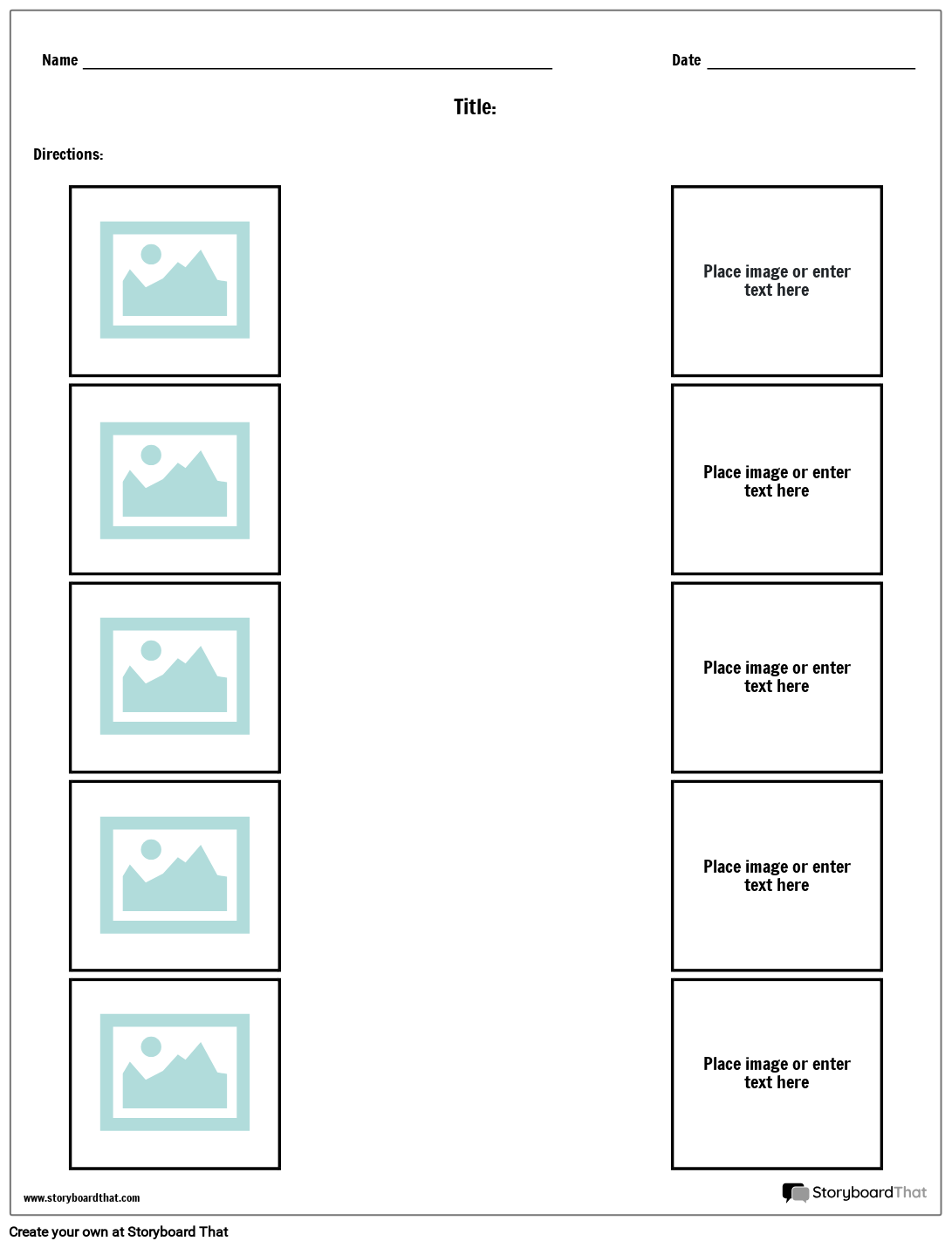 Matching 5 Storyboard By Worksheet templates