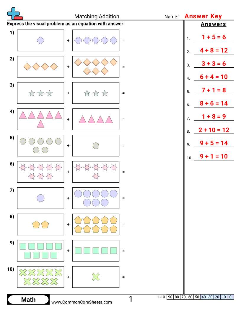 Matching Addition Worksheet Download