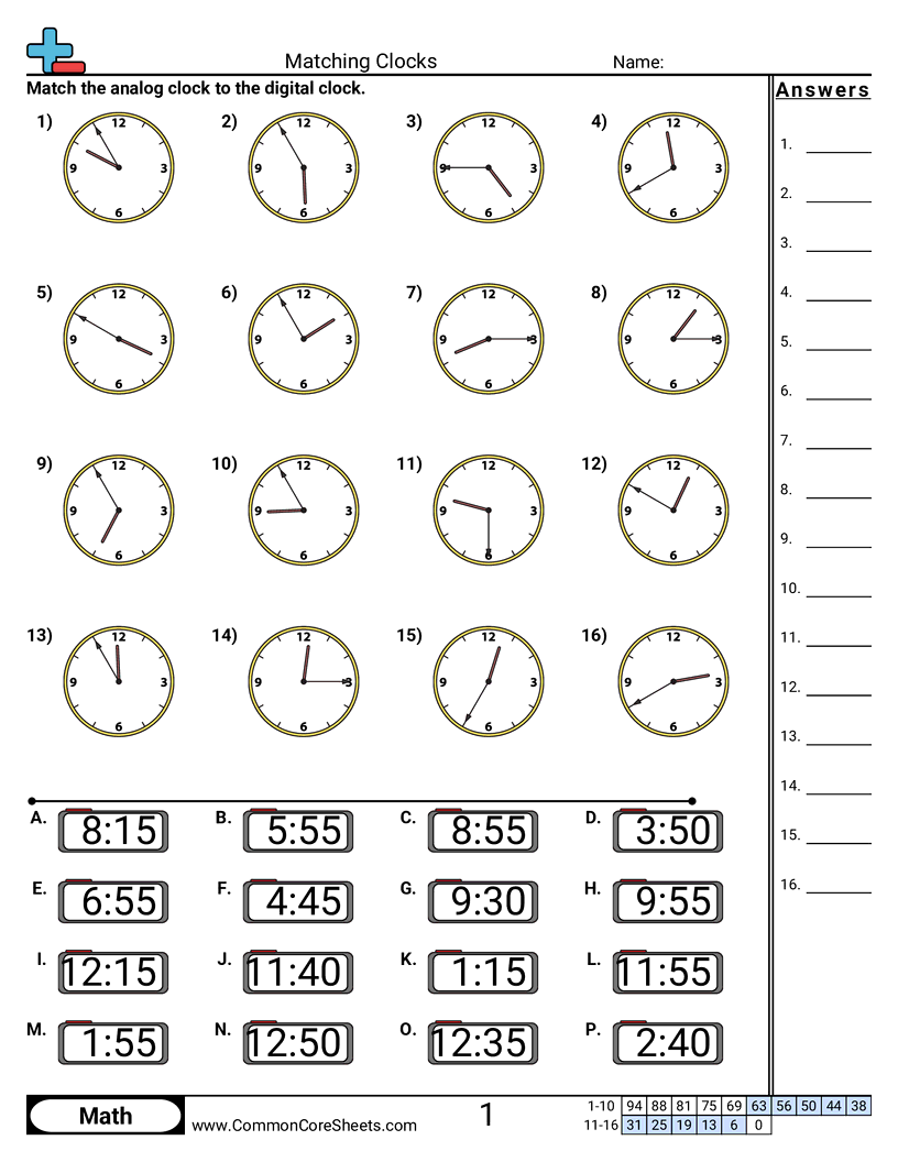 create matching worksheet