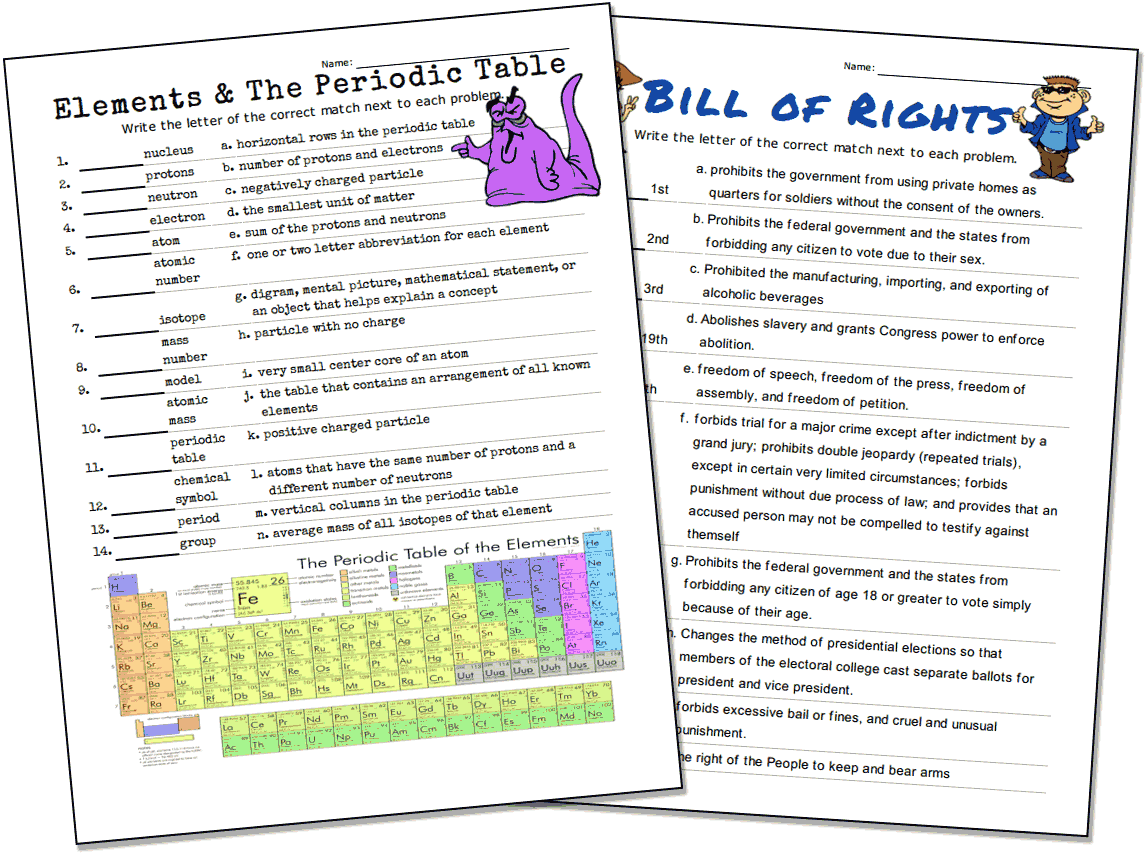 Matching Quiz And Matching Worksheet Maker