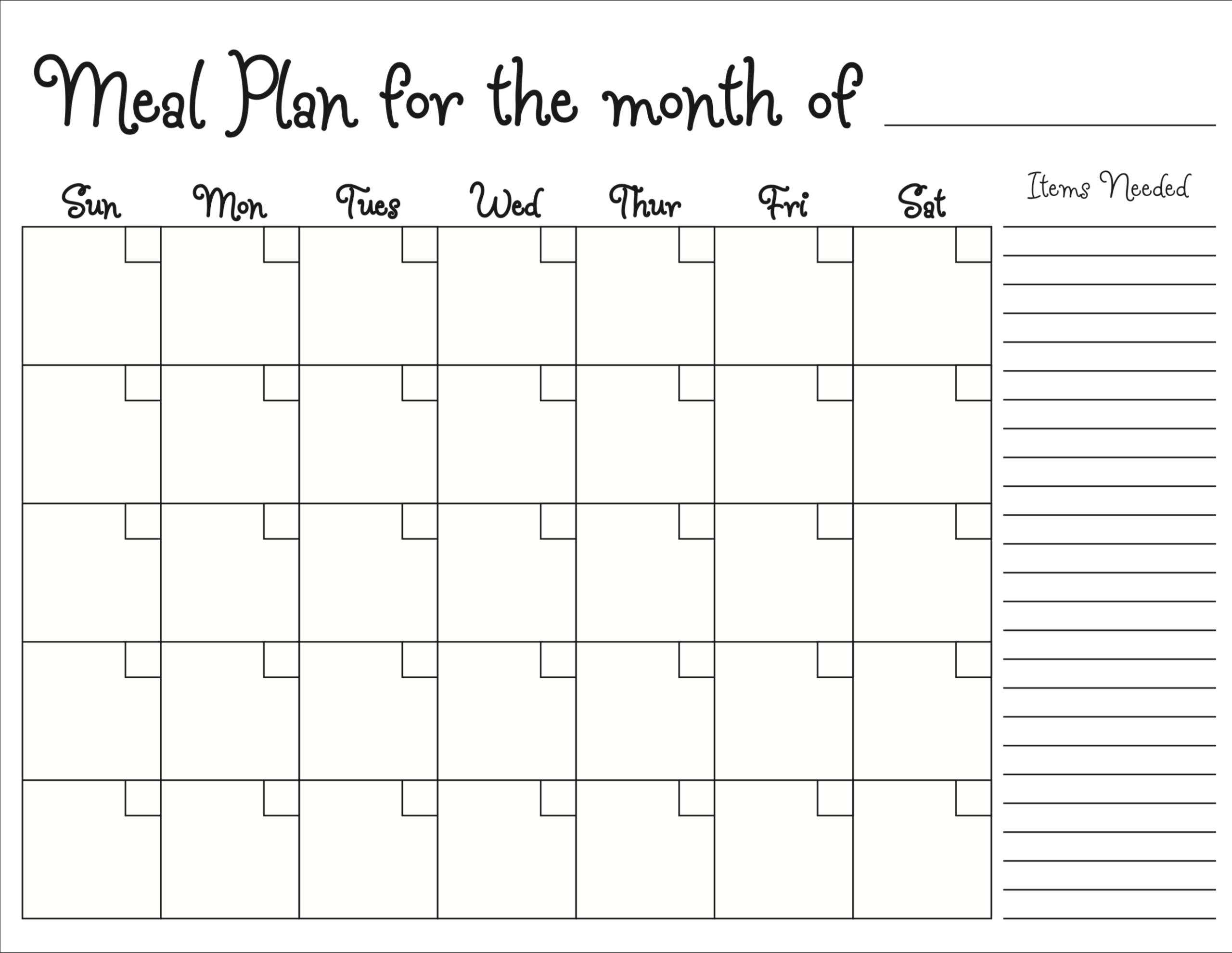 Meal Planning Calendar Photokapi