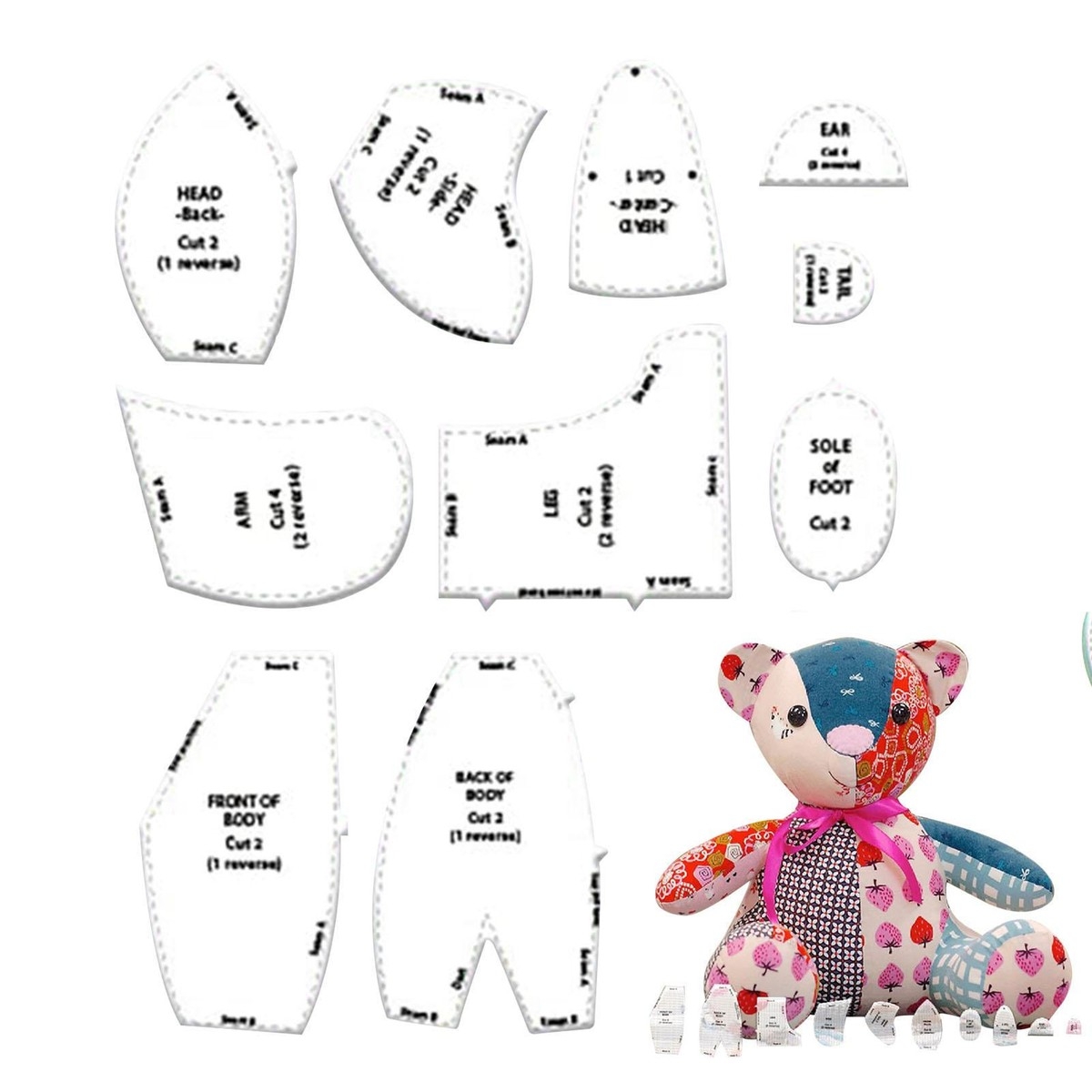 Memory Free Printable Teddy Fur Teddy Bear Patterns Memory Bear Template Ruler Set 10 PCS EASY