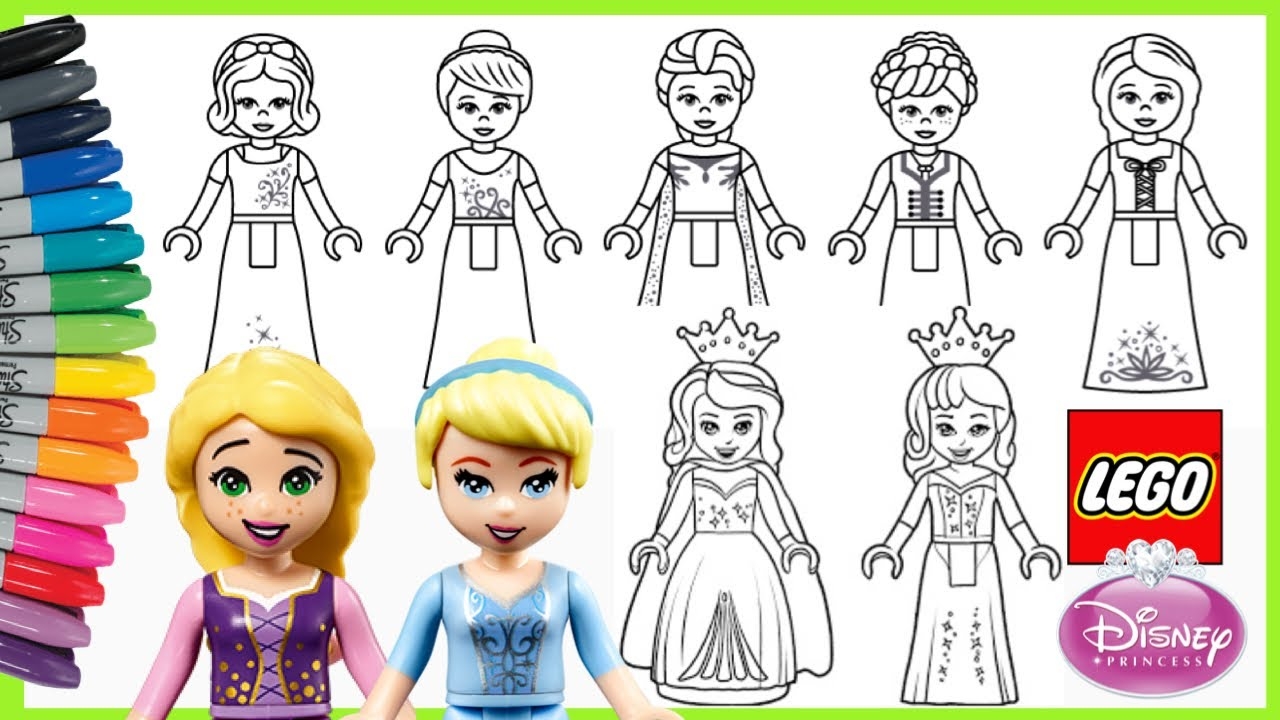 Mewarnai LEGO Disney Princess Coloring Page Elsa Anna Ariel Aurora Snow White YouTube