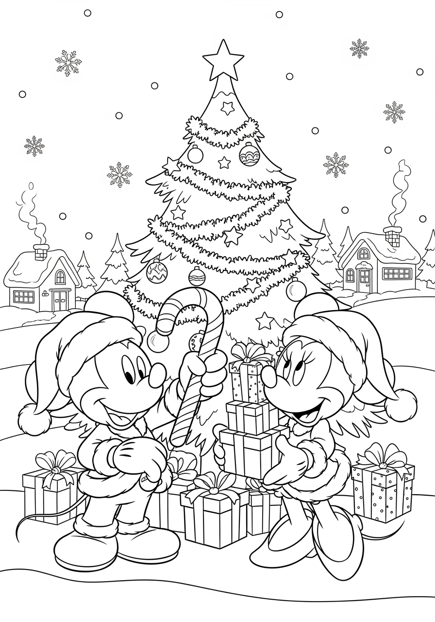 Mickey And Minnie Mouse Christmas Coloring Page
