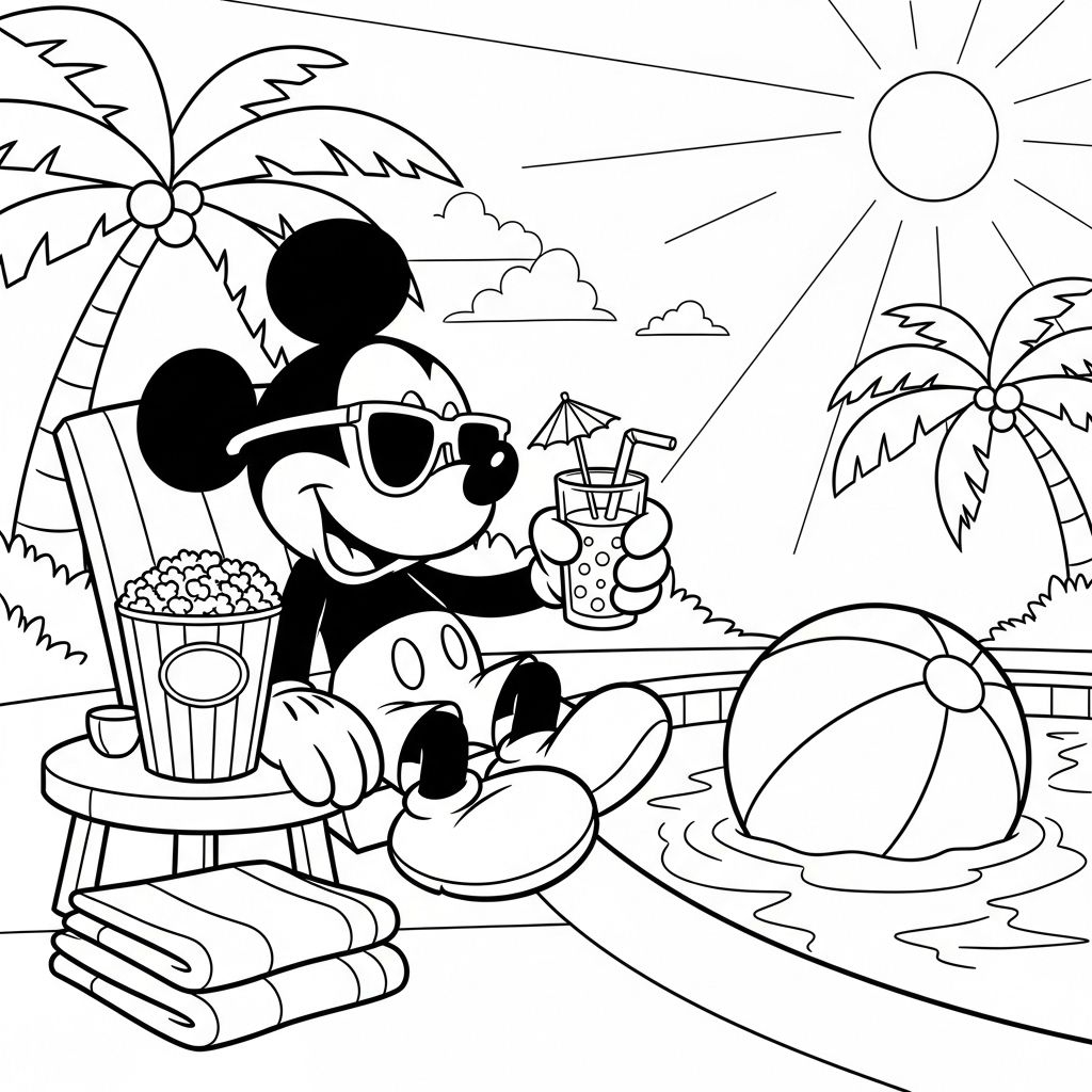 Mickey Mouse And Summer Coloring Page