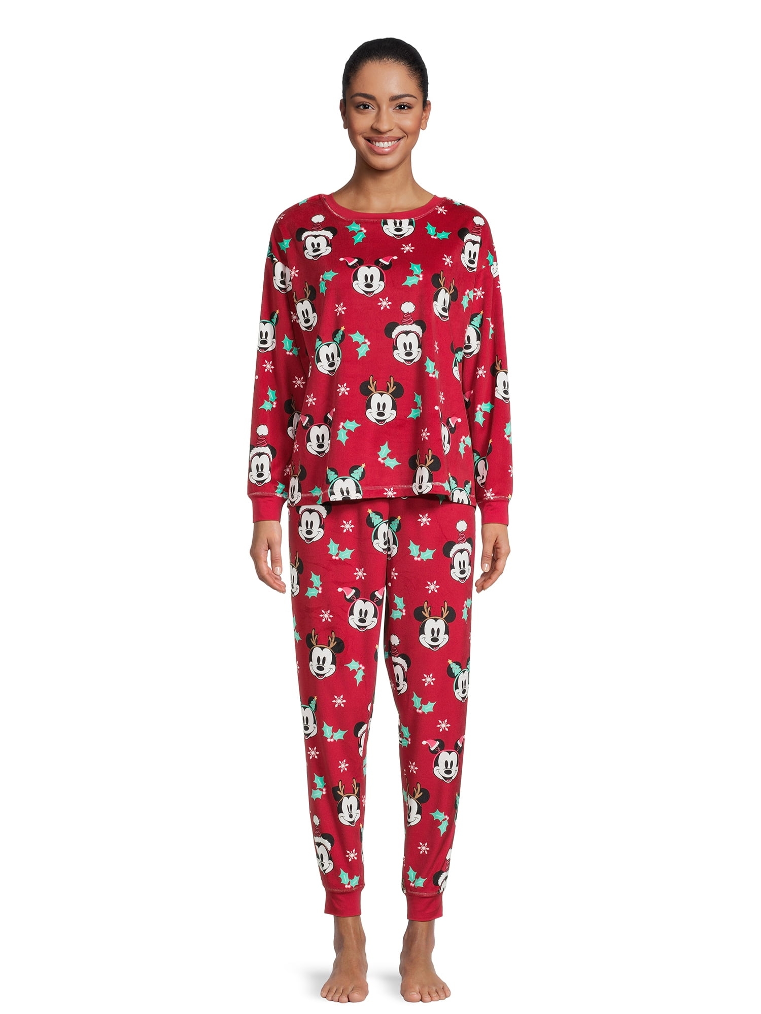 Mickey Mouse Women s Christmas Top And Pants Pajama Set 2 Piece Sizes S 3X Walmart