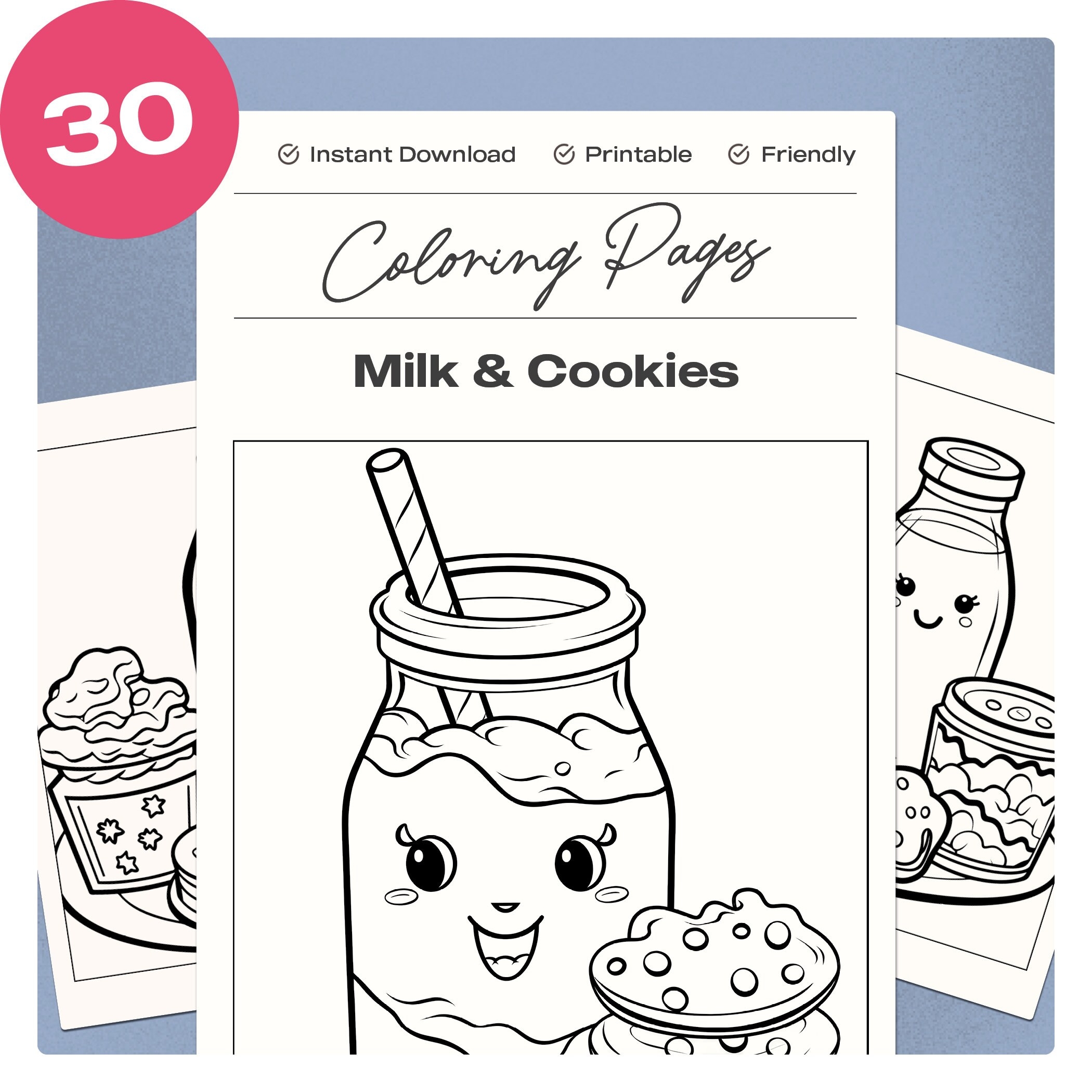 Milk And Cookies Fun Coloring Page Fun Desserts Kids Treats Sweet Snacks Chocolate Chip Yummy Designs Crunchy Biscuit Coloring Book Etsy