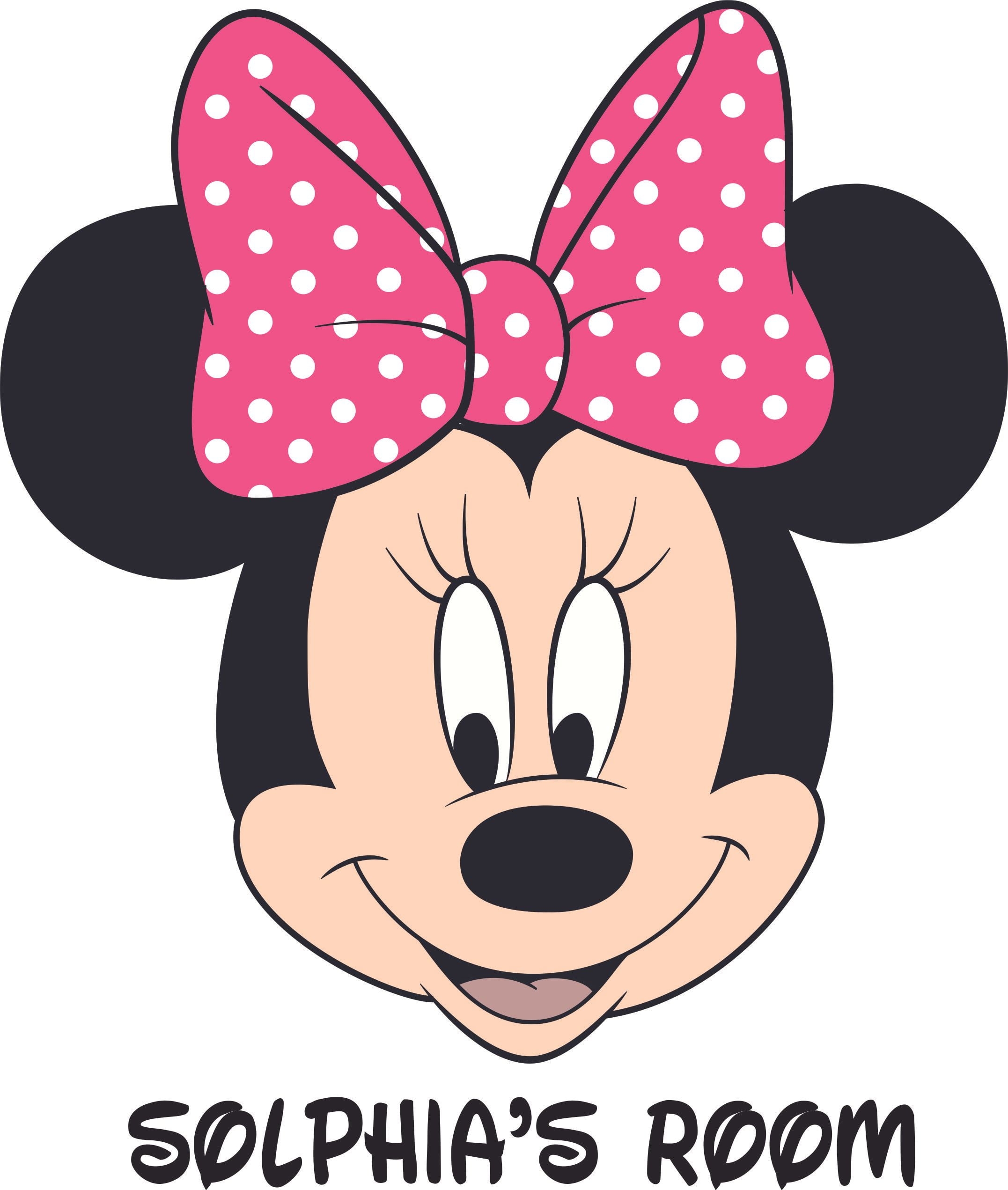 Minnie Mouse Polka Bow Cartoon Customized Wall Decal Custom Vinyl Wall Art Personalized Name Baby Girls Boys Kids Bedroom Wall Decal Room Decor Wall Stickers Decoration Size 40x20 Inch 