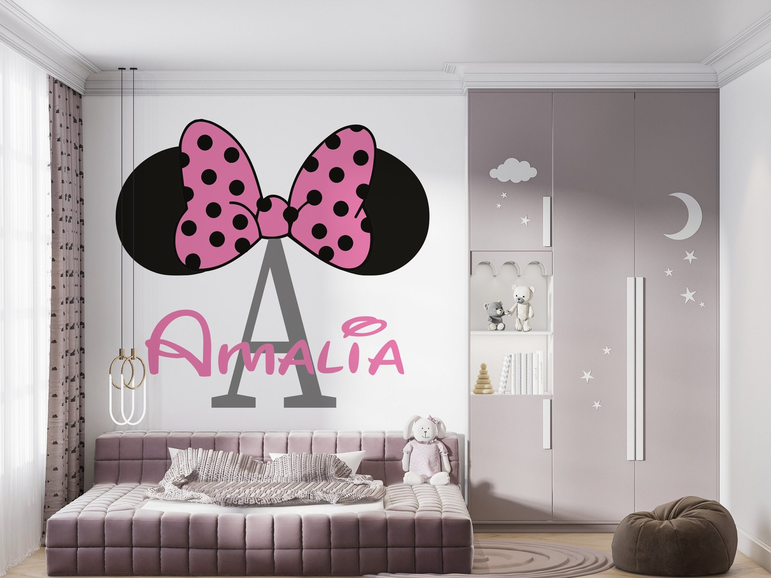 Minnie Mouse Wall Decal Cartoon Wall Decor For Kids Nursery Personalized Name Wall Decal Minnie Mouse Sticker K939 Etsy
