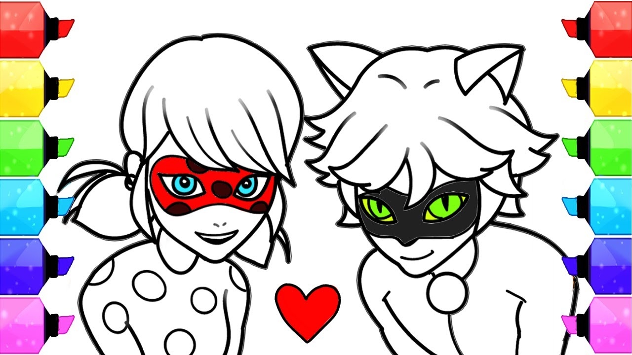 ladybug cat noir colouring pages