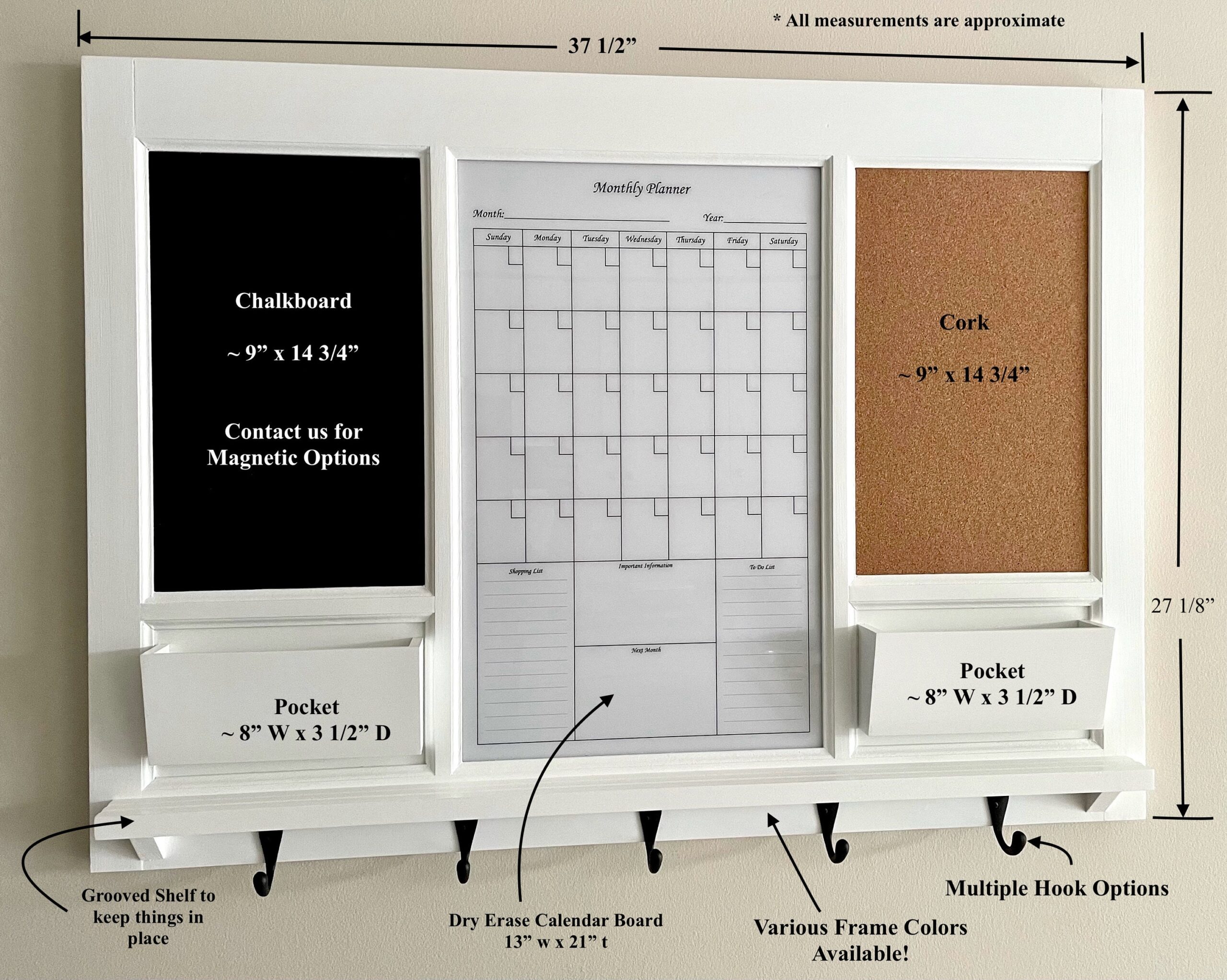 Modern Style Dry Erase White Board Calendar Framed For Kitchen Home Office Wall Bulletin Board Chalkboard Mail Pockets Command Center Etsy