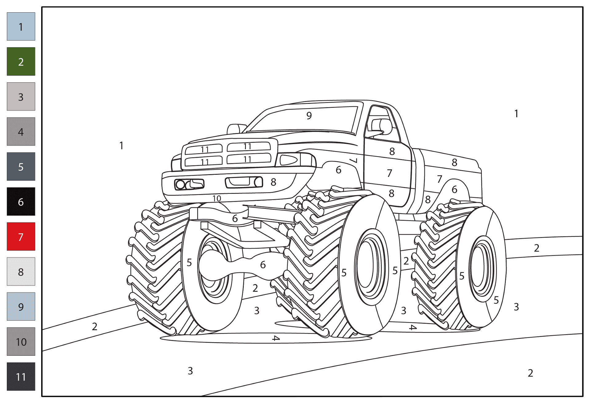 Monster Truck Color By Number Coloring Page Free Printable