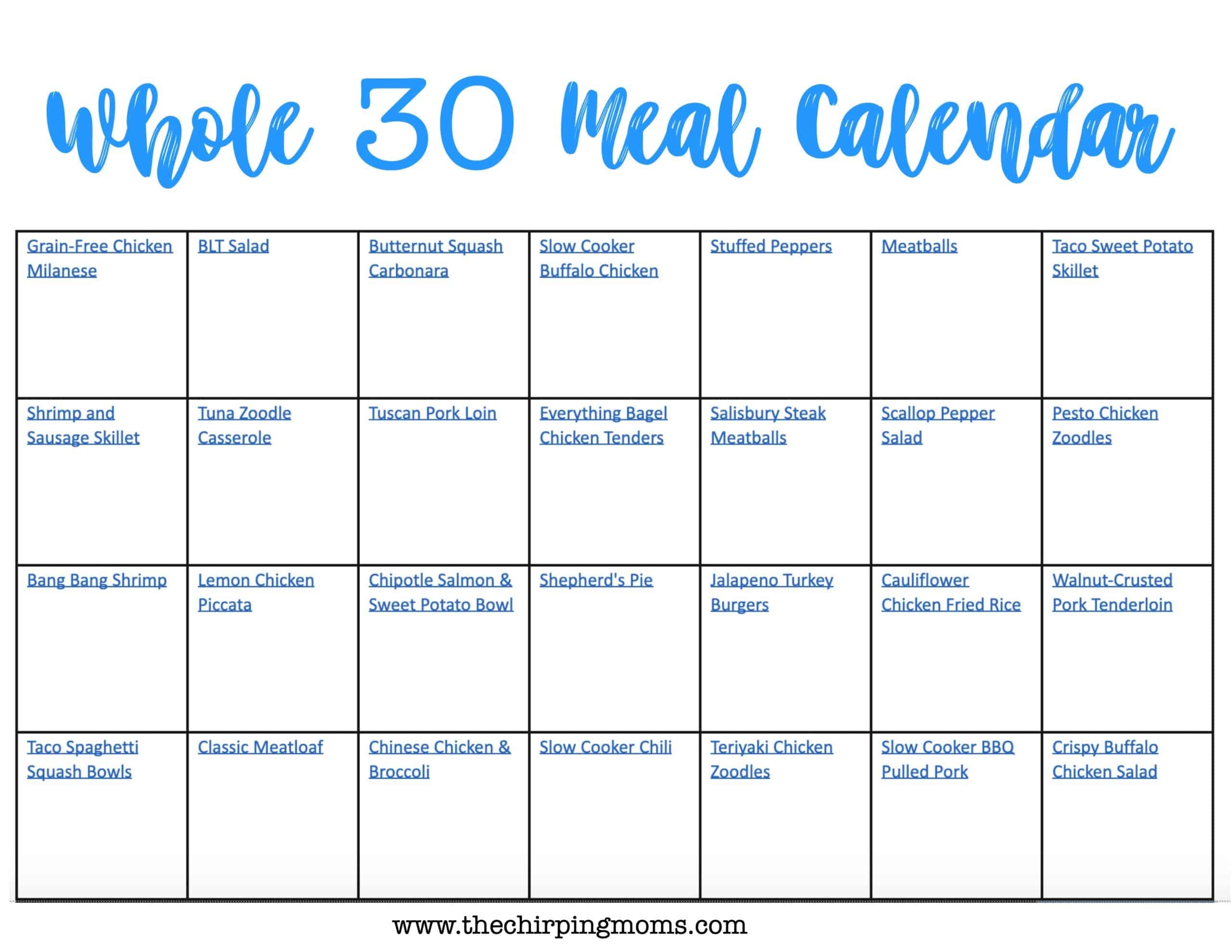 calendar for meal planning