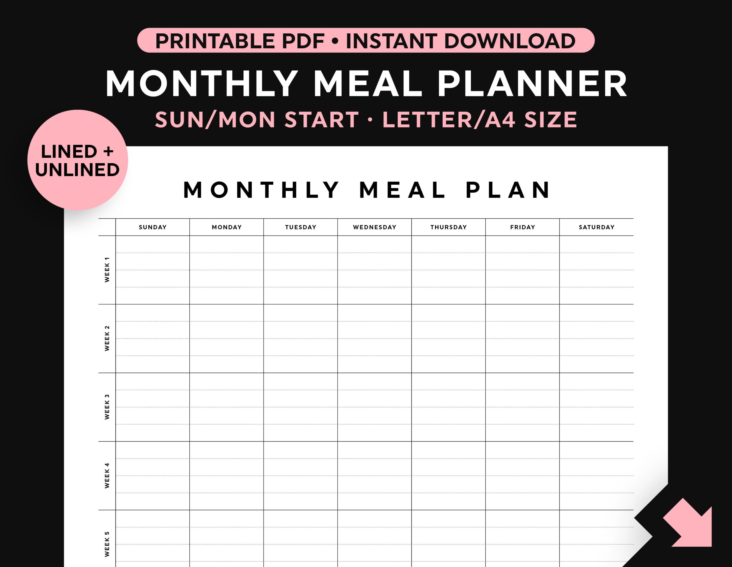 monthly meal planning template